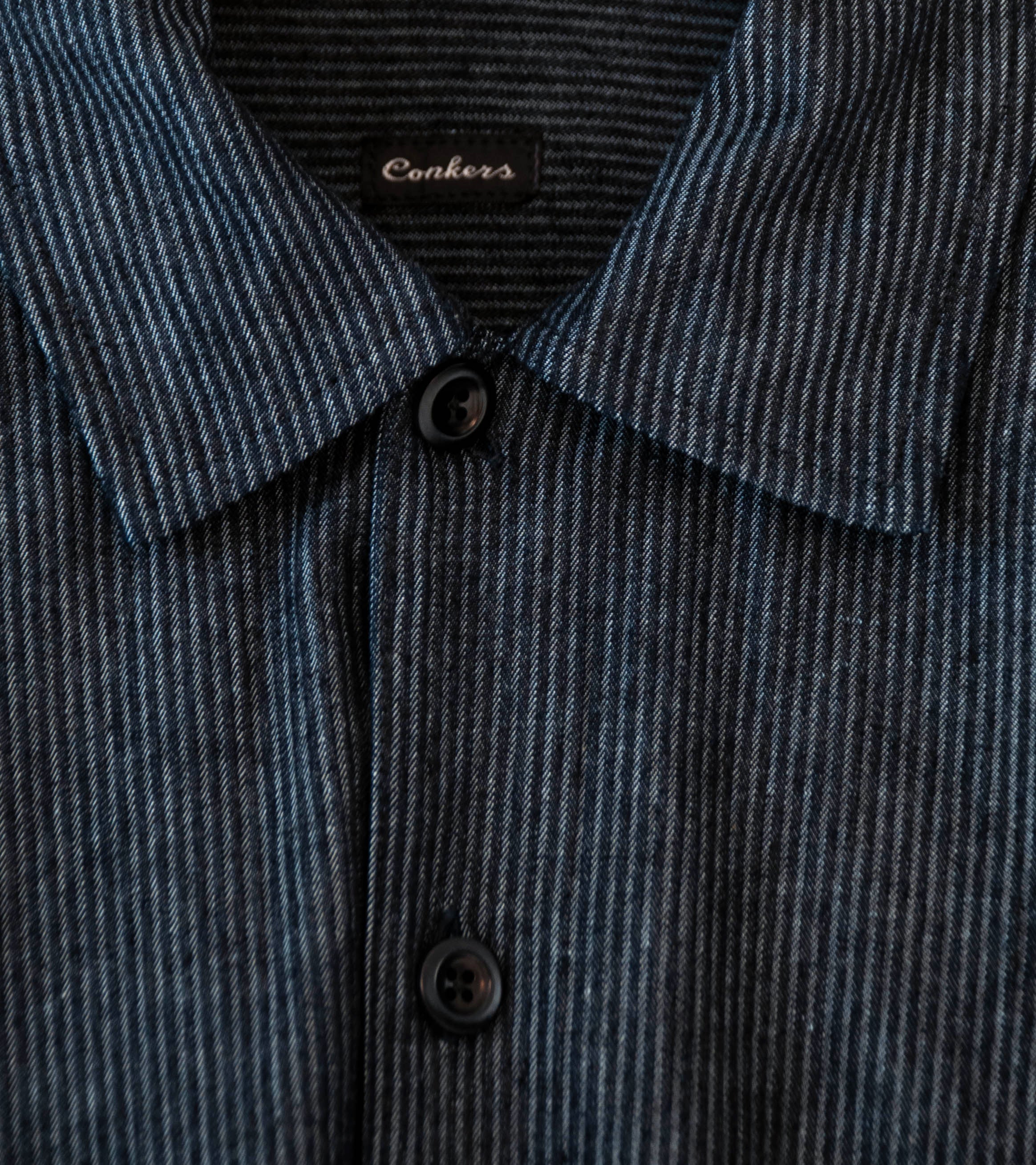 Conkers 'Short Sleeve Night Shirt' (Navy Striped Cotton) - Image 5