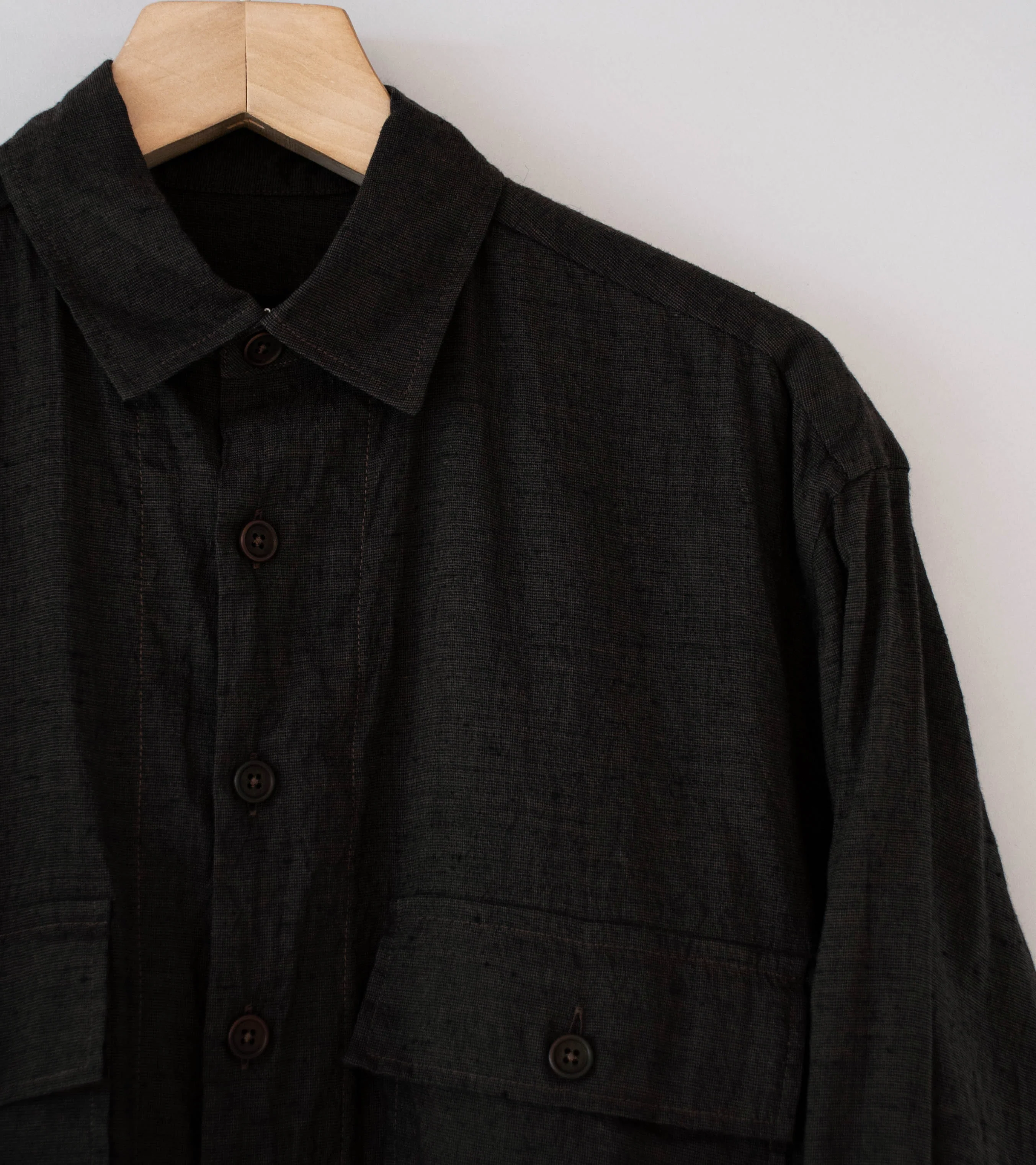 Evan Kinori 'Big Shirt' (Brown Navy Linen Cotton Summercloth) - Image 2