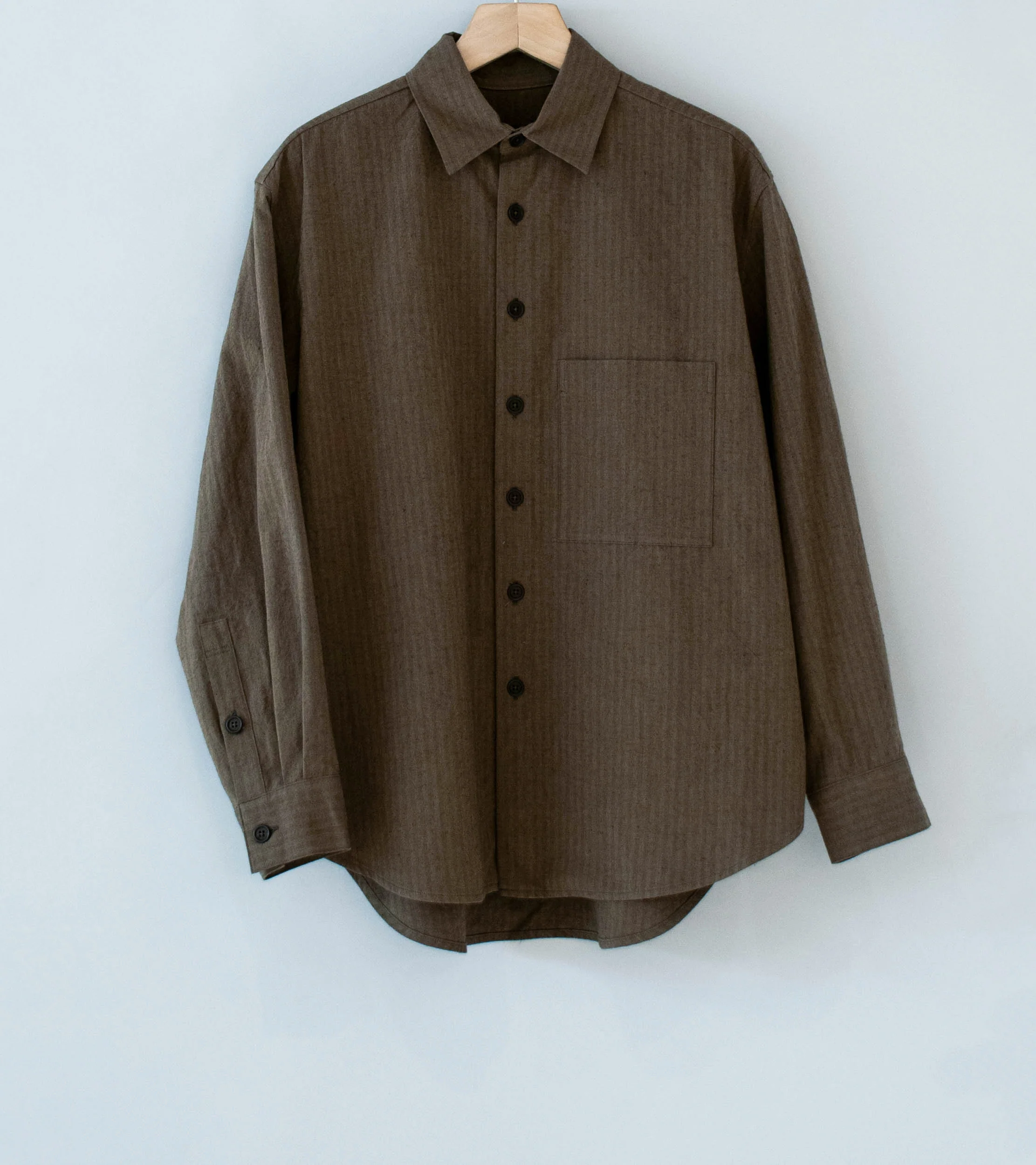 Evan Kinori 'Big Shirt Two' (Charcoal Dark Olive Hemp Cotton Stripe)