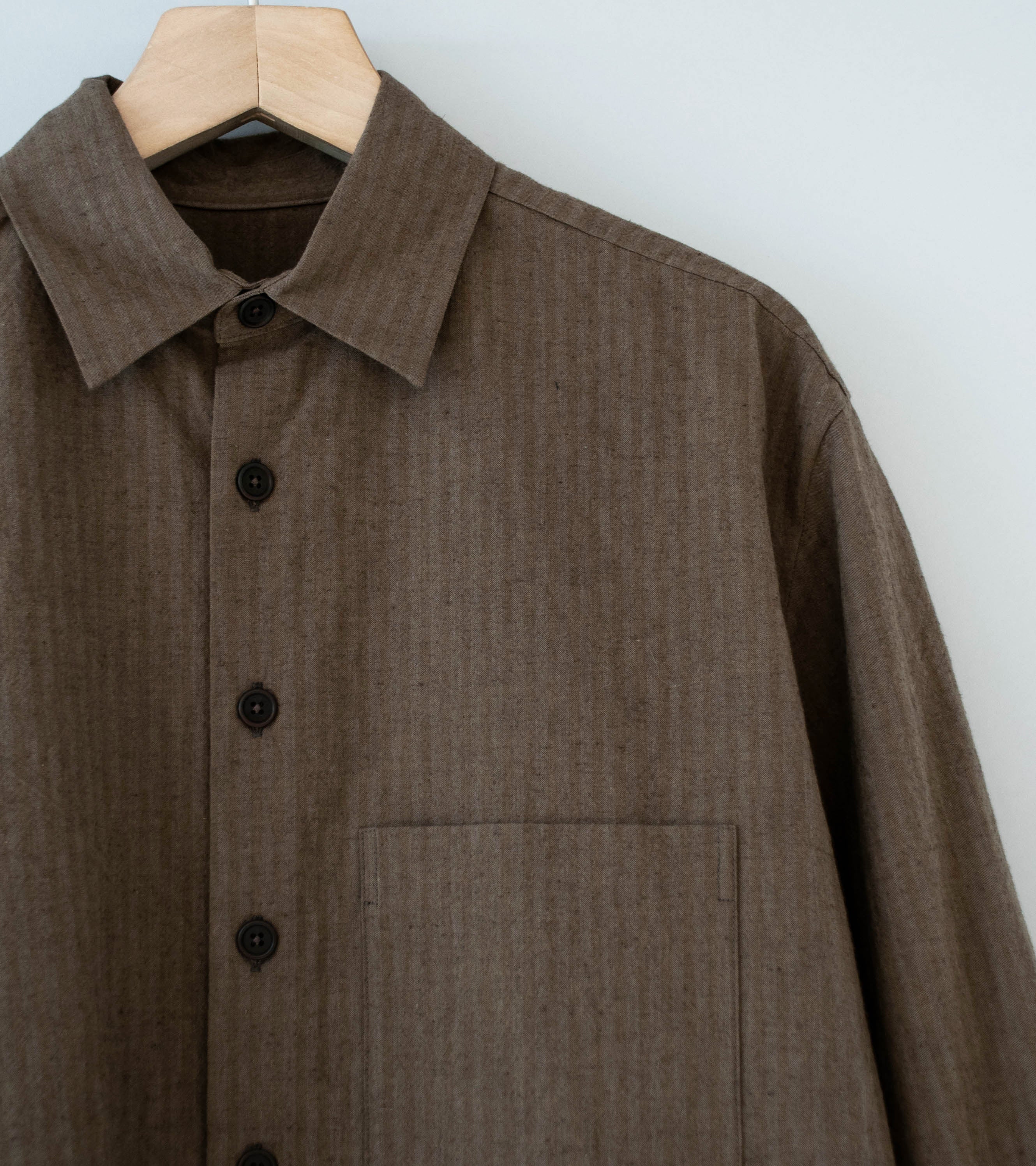 Evan Kinori 'Big Shirt Two' (Charcoal Dark Olive Hemp Cotton Stripe) - Image 2