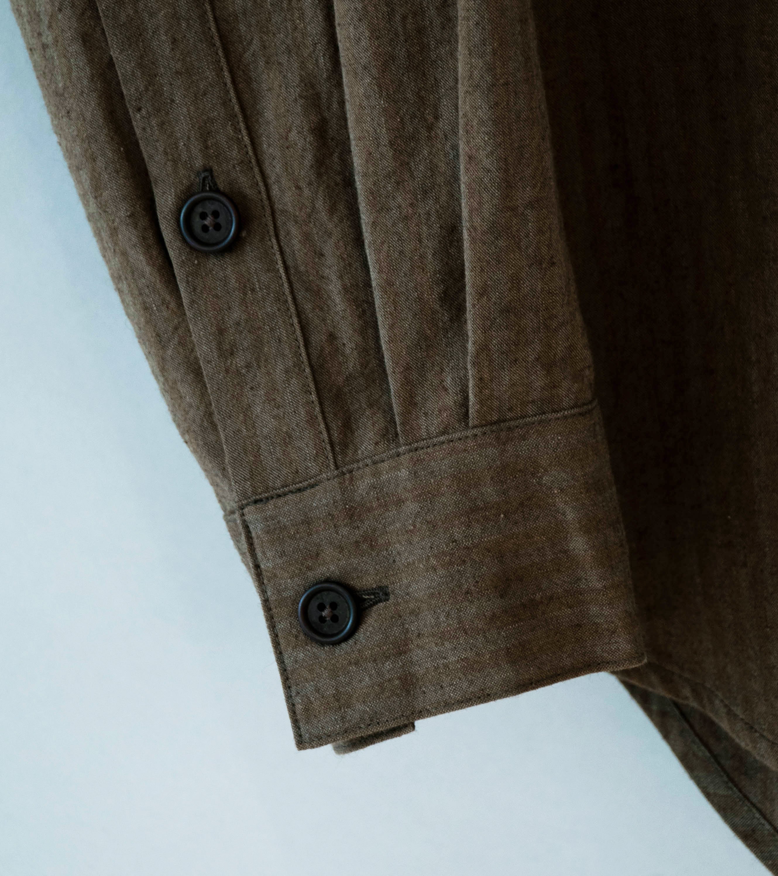 Evan Kinori 'Big Shirt Two' (Charcoal Dark Olive Hemp Cotton Stripe) - Image 4