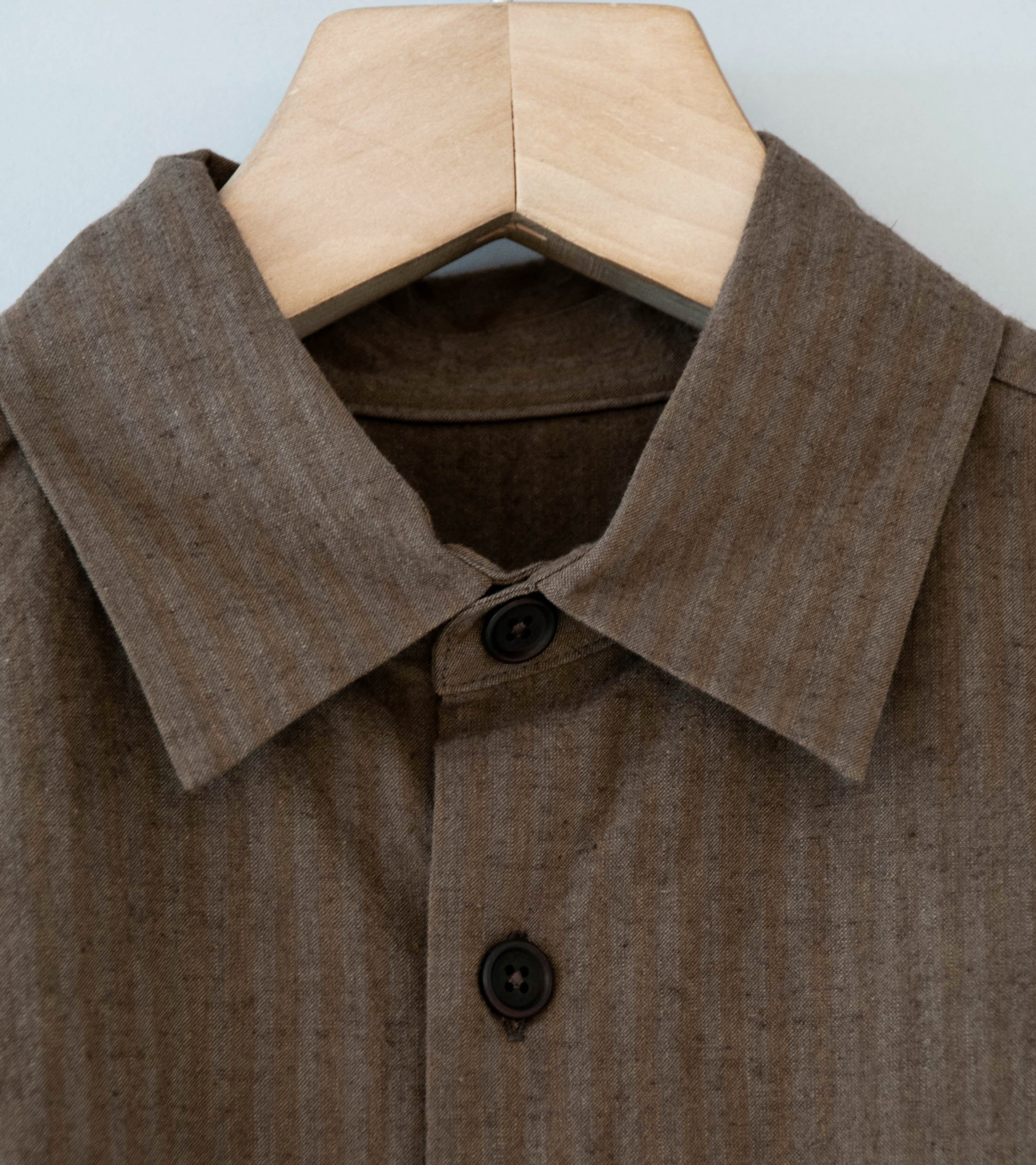 Evan Kinori 'Big Shirt Two' (Charcoal Dark Olive Hemp Cotton Stripe) - Image 5