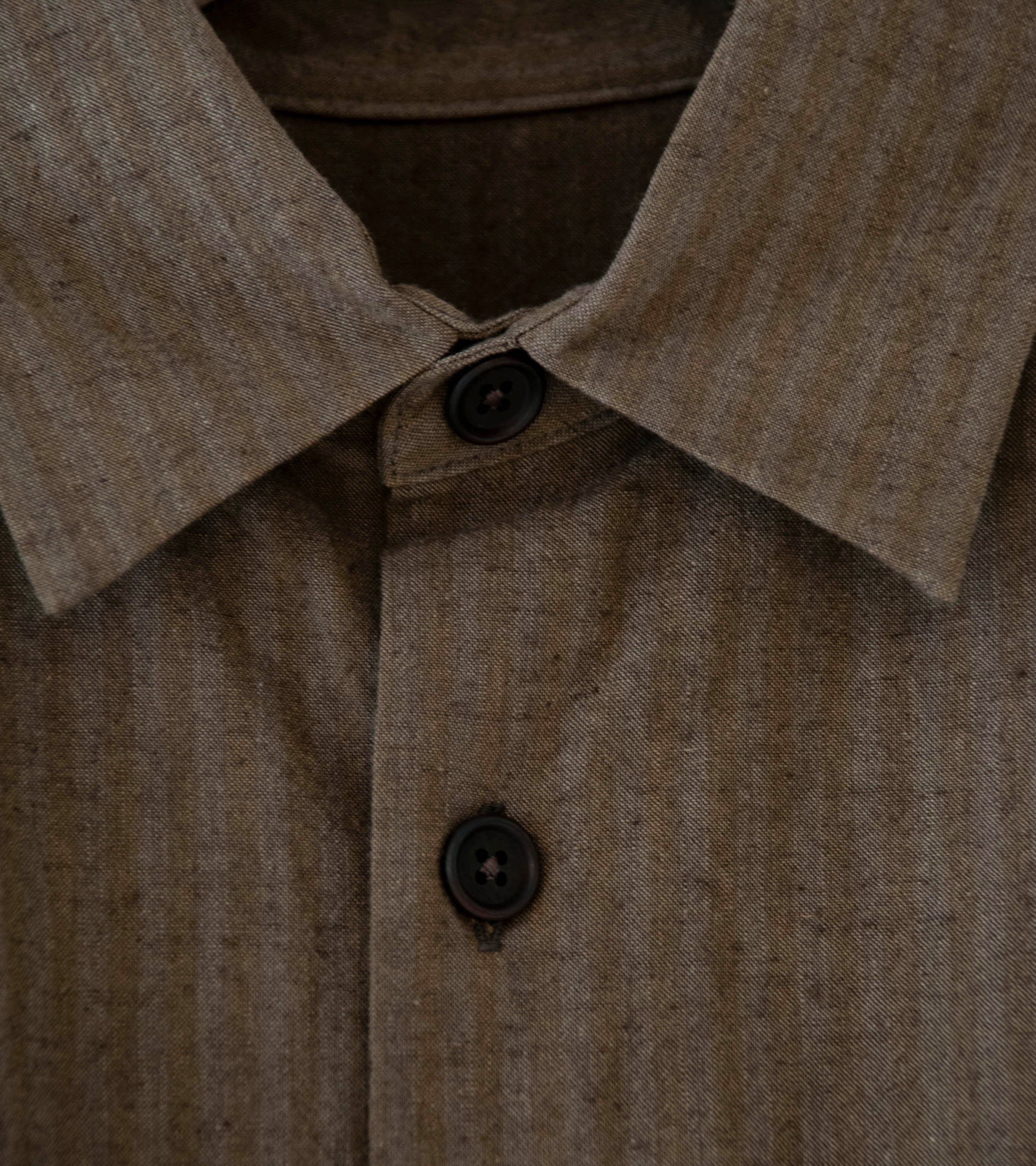 Evan Kinori 'Big Shirt Two' (Charcoal Dark Olive Hemp Cotton Stripe) - Image 6