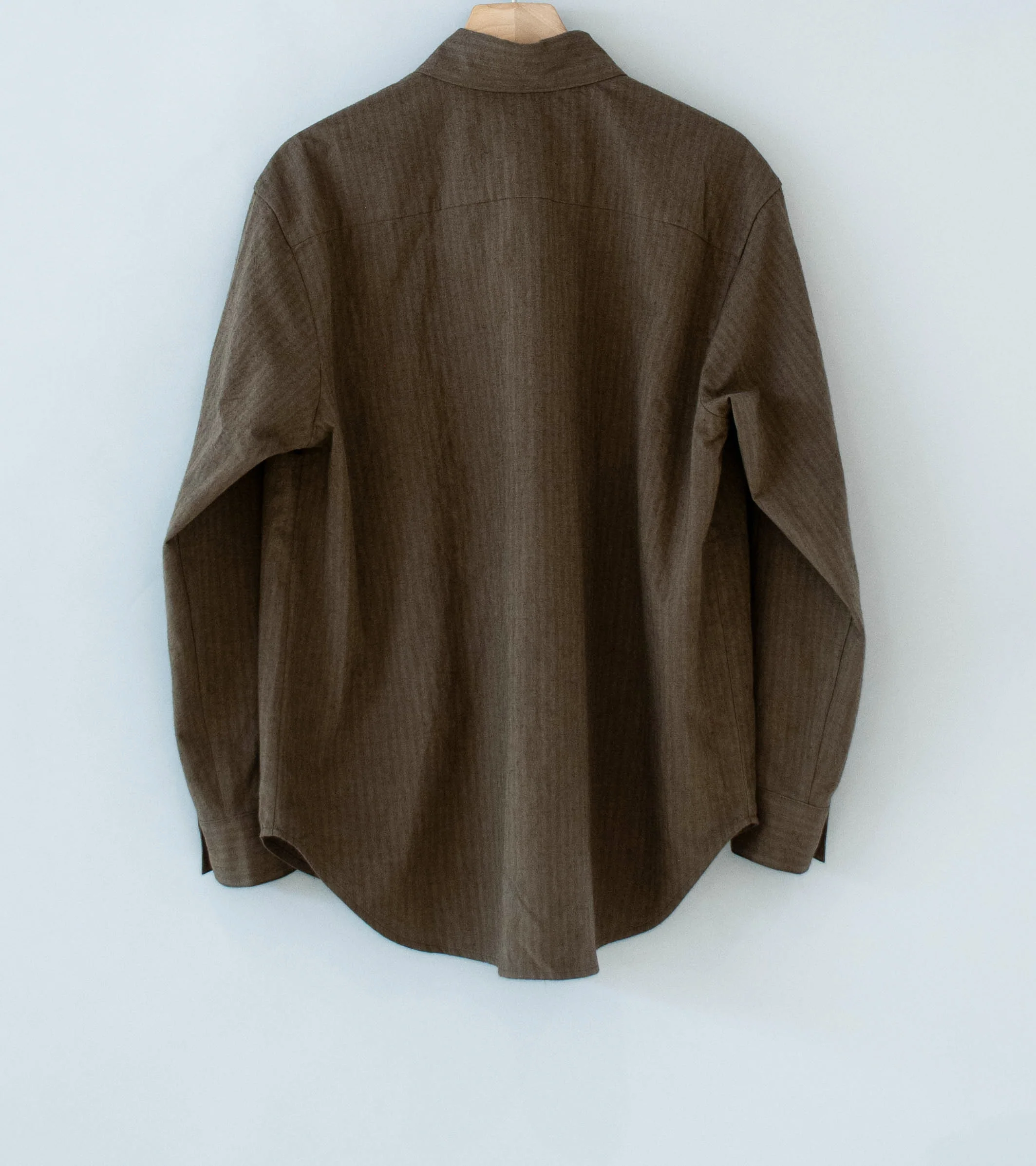 Evan Kinori 'Big Shirt Two' (Charcoal Dark Olive Hemp Cotton Stripe) - Image 7