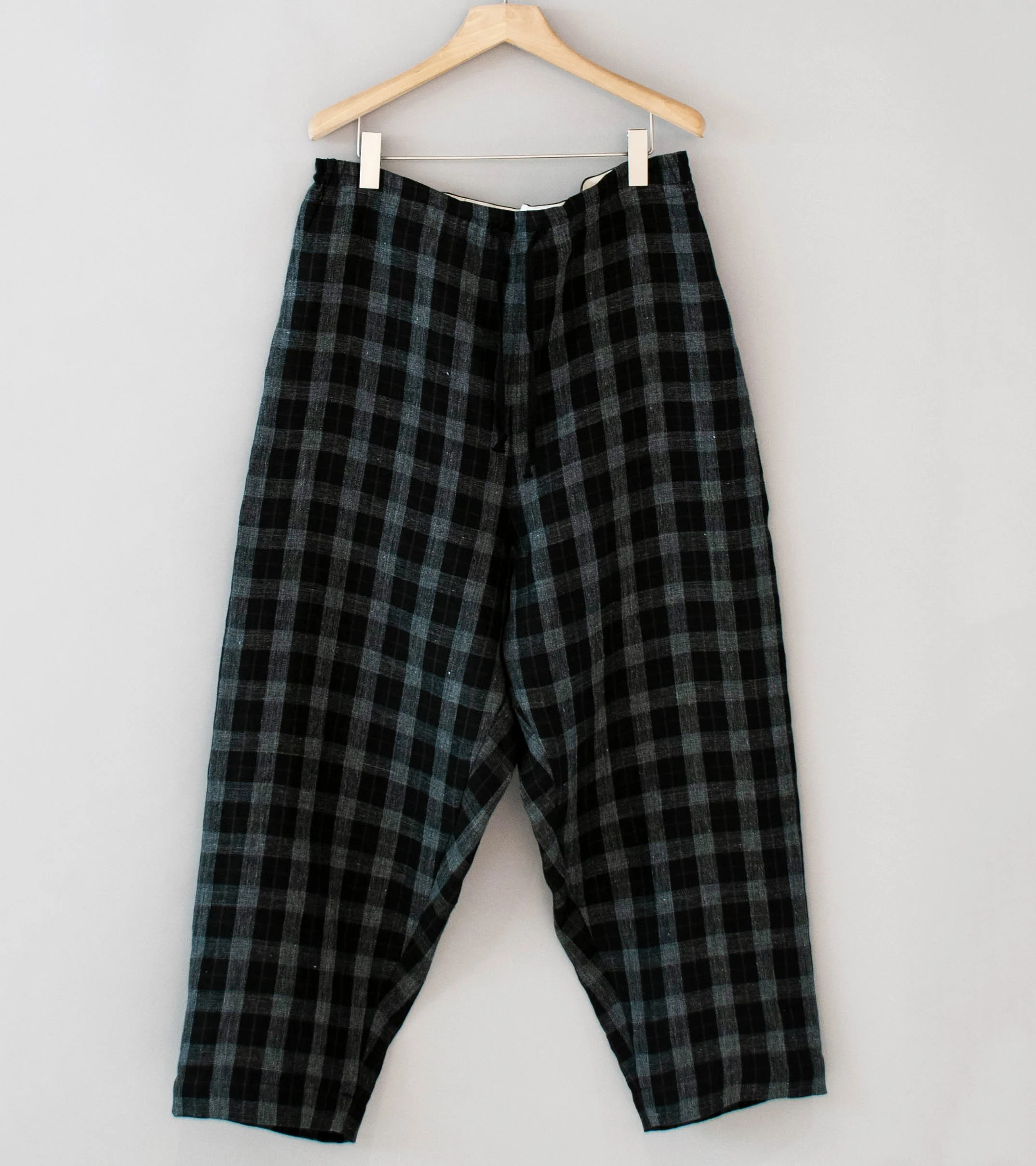 Evan Kinori 'Drawstring Pant' (Charcoal Brown Black Yarn Dye Linen Check)