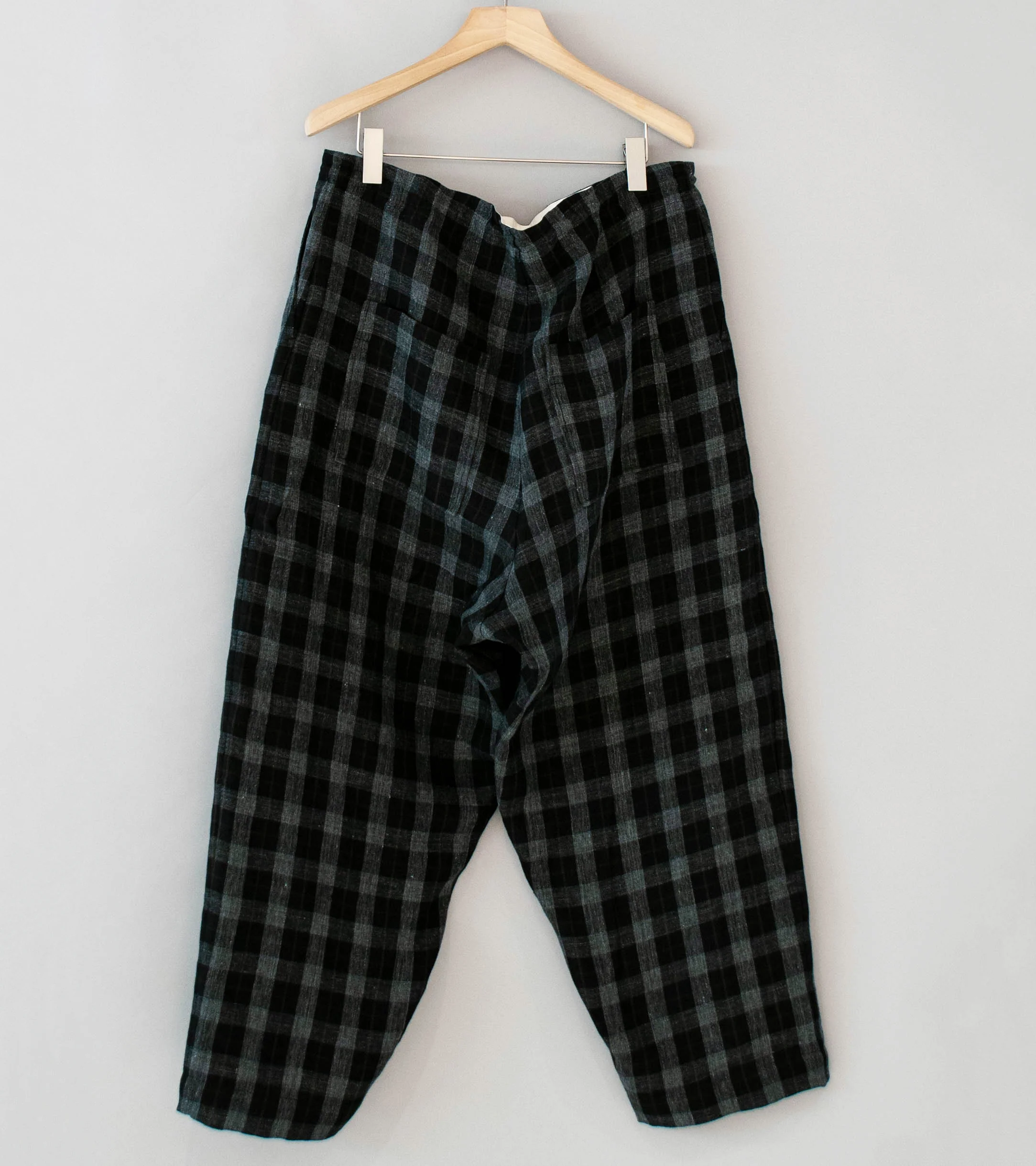 Evan Kinori 'Drawstring Pant' (Charcoal Brown Black Yarn Dye Linen Check) - Image 5