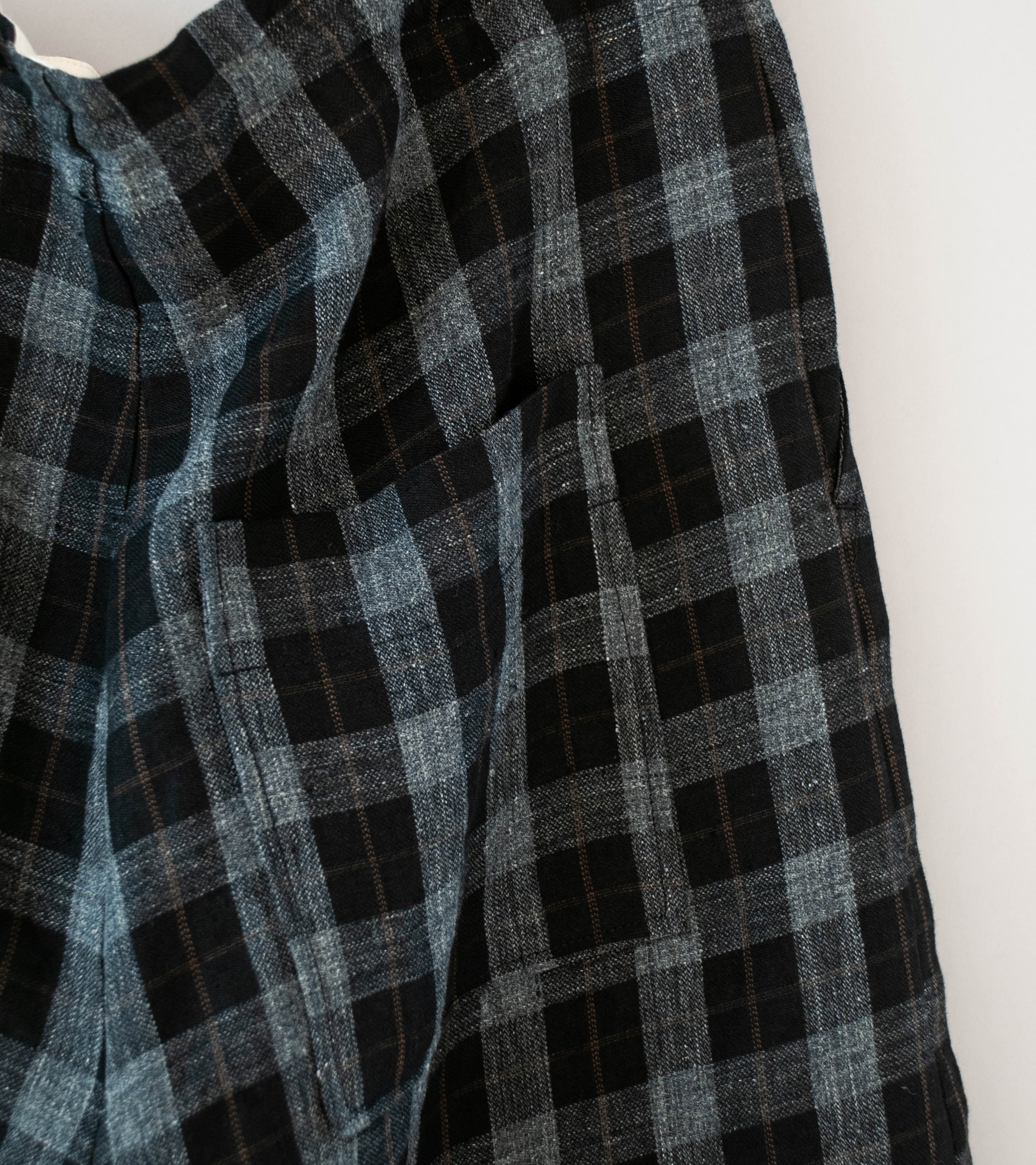 Evan Kinori 'Drawstring Pant' (Charcoal Brown Black Yarn Dye Linen Check) - Image 6