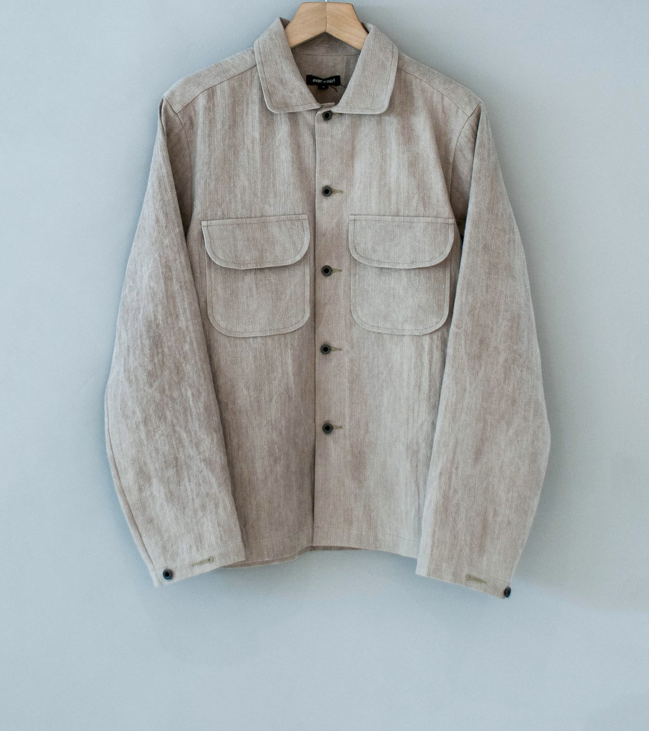 Evan Kinori 'Field Shirt' (Dark Beige Cold Dye Linen Cotton Herringbone)