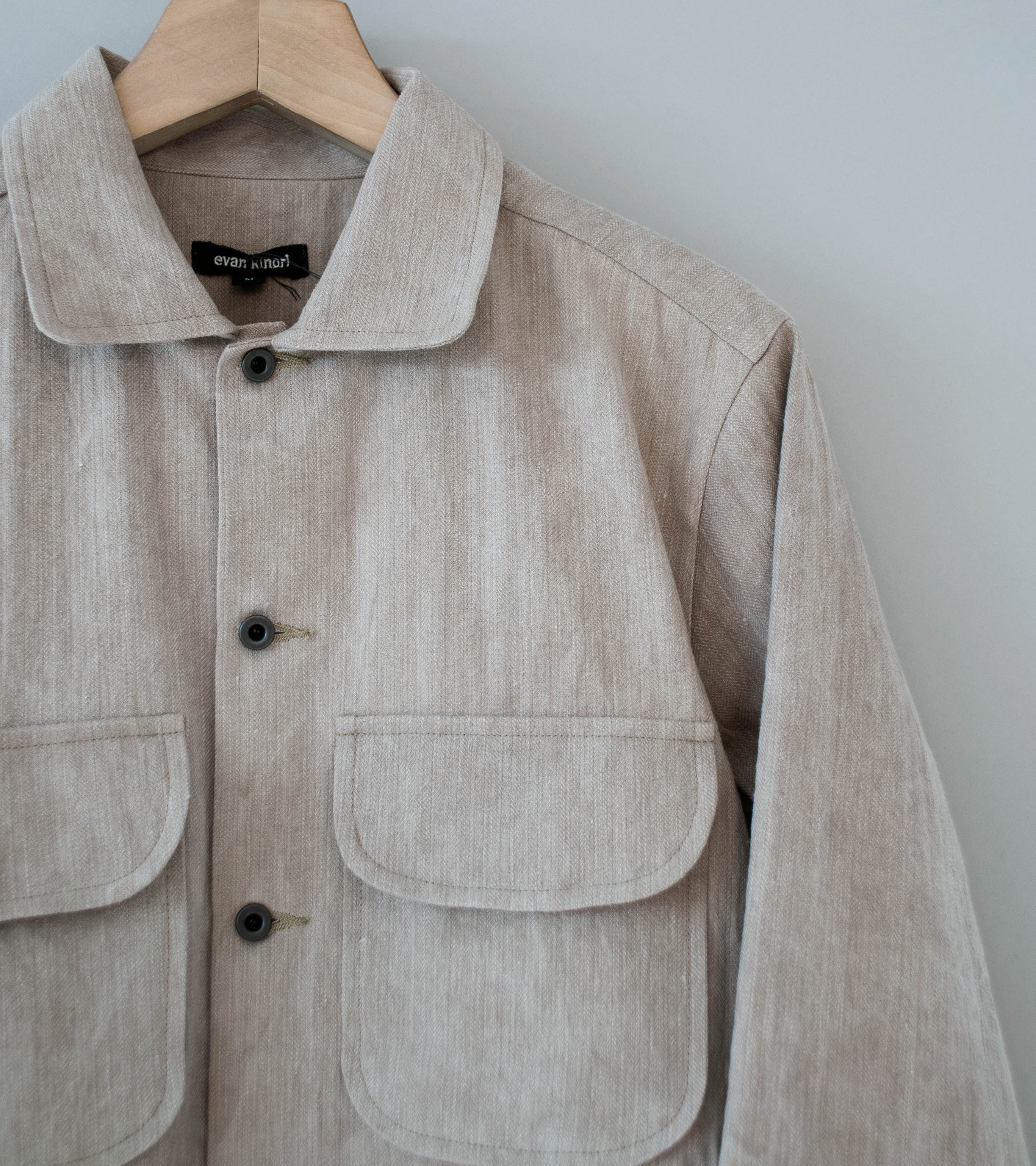 Evan Kinori 'Field Shirt' (Dark Beige Cold Dye Linen Cotton Herringbone) - Image 2