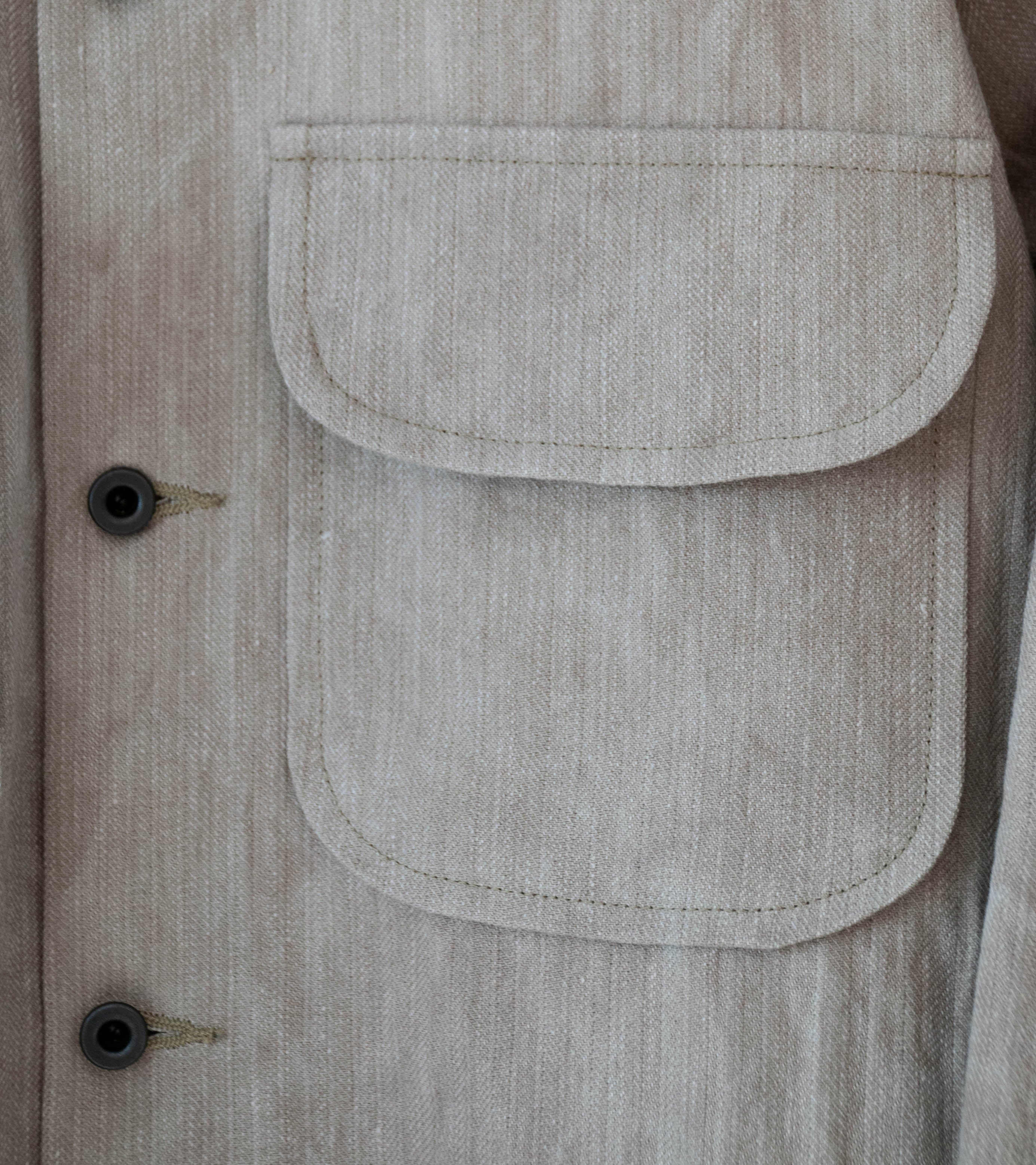 Evan Kinori 'Field Shirt' (Dark Beige Cold Dye Linen Cotton Herringbone) - Image 3
