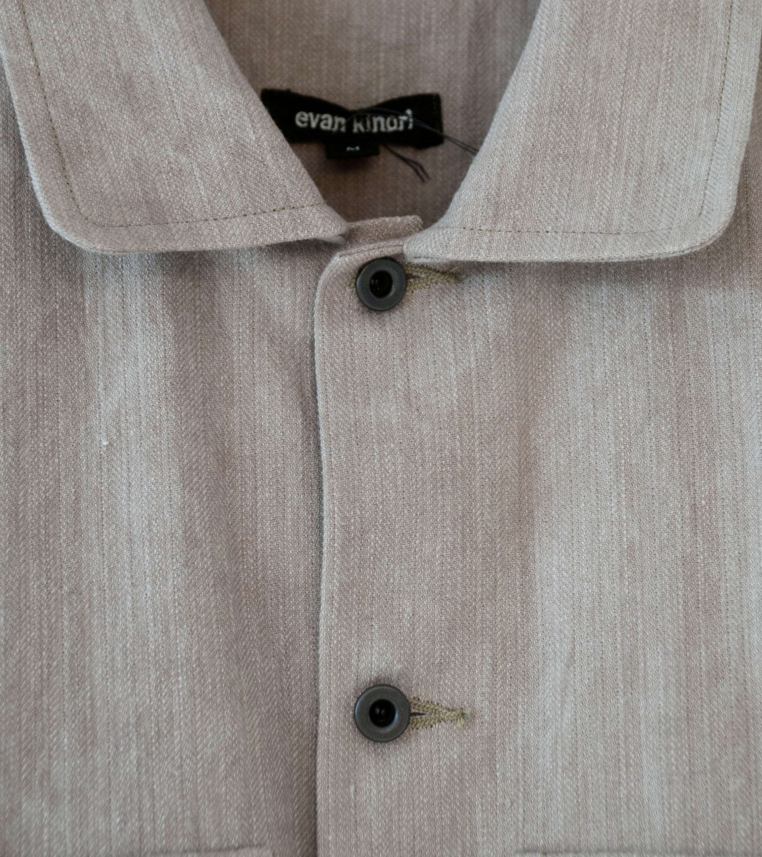 Evan Kinori 'Field Shirt' (Dark Beige Cold Dye Linen Cotton Herringbone) - Image 7