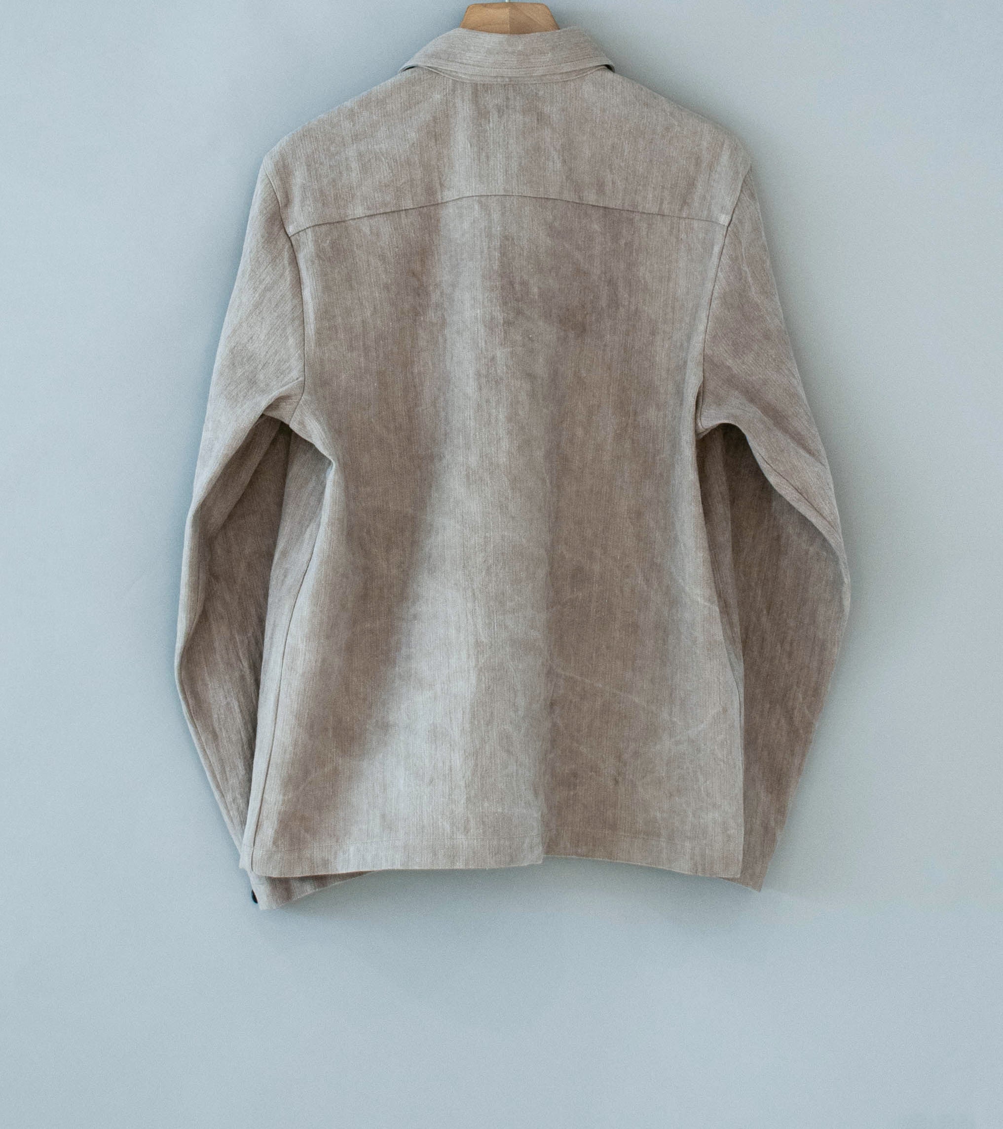 Evan Kinori 'Field Shirt' (Dark Beige Cold Dye Linen Cotton Herringbone) - Image 8