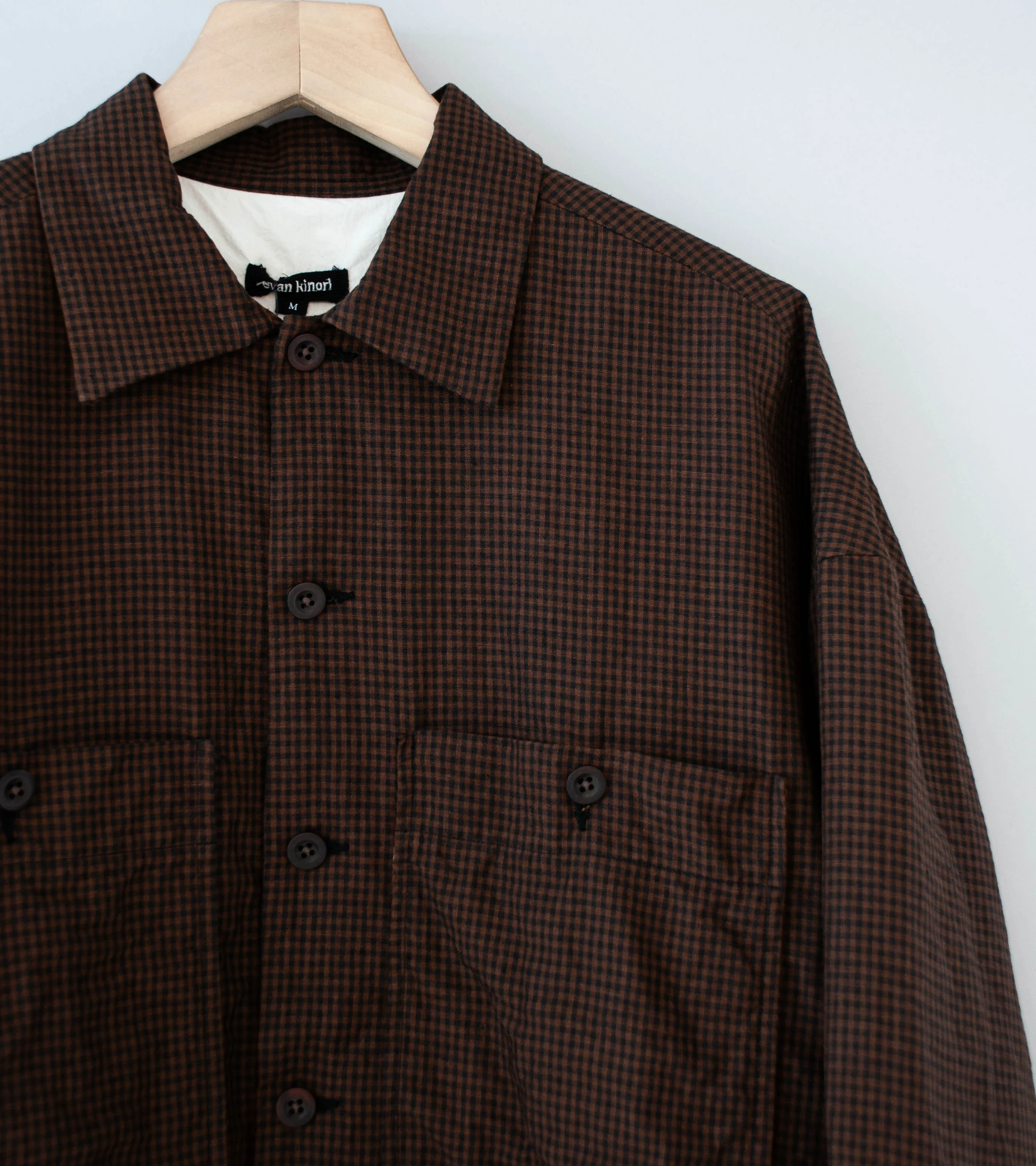 Evan Kinori 'Field Shirt Two' (Brown Black Logwood Overdyed Linen Check) - Image 2
