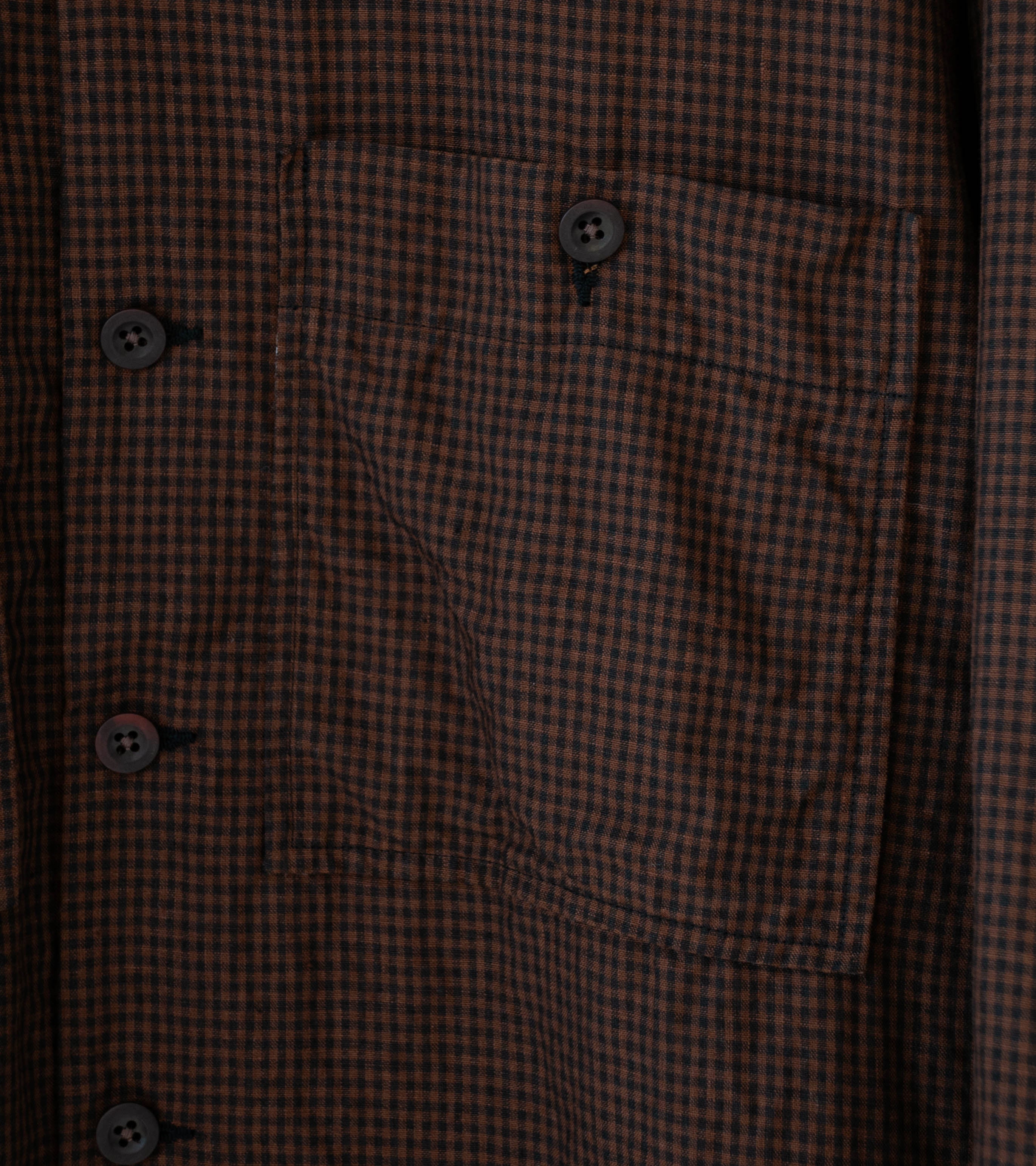 Evan Kinori 'Field Shirt Two' (Brown Black Logwood Overdyed Linen Check) - Image 3