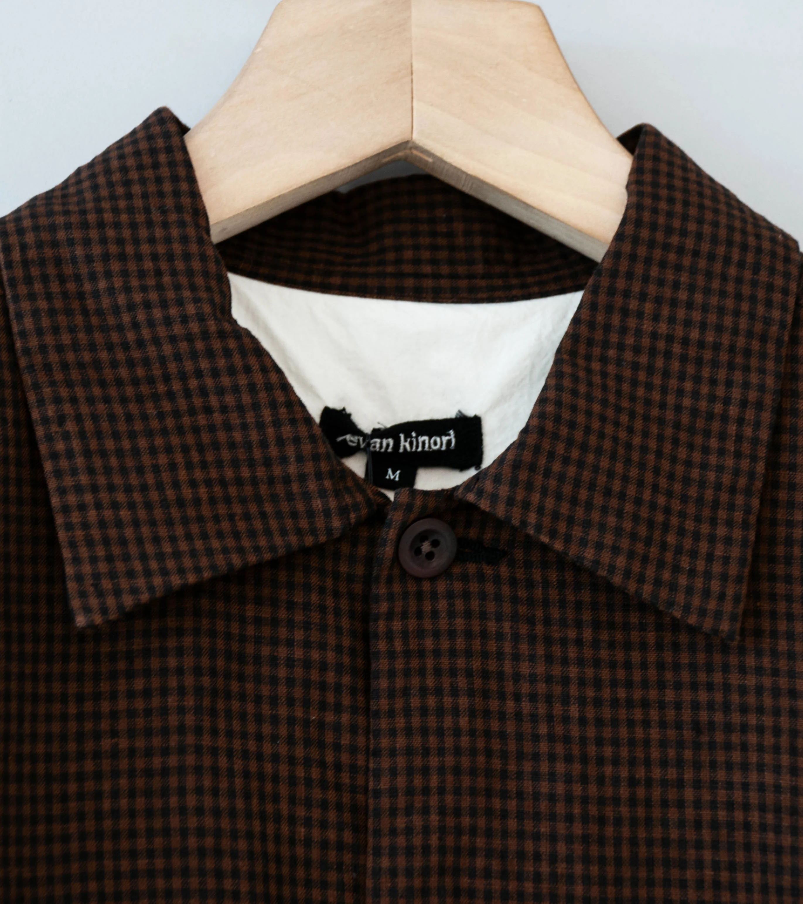 Evan Kinori 'Field Shirt Two' (Brown Black Logwood Overdyed Linen Check) - Image 6