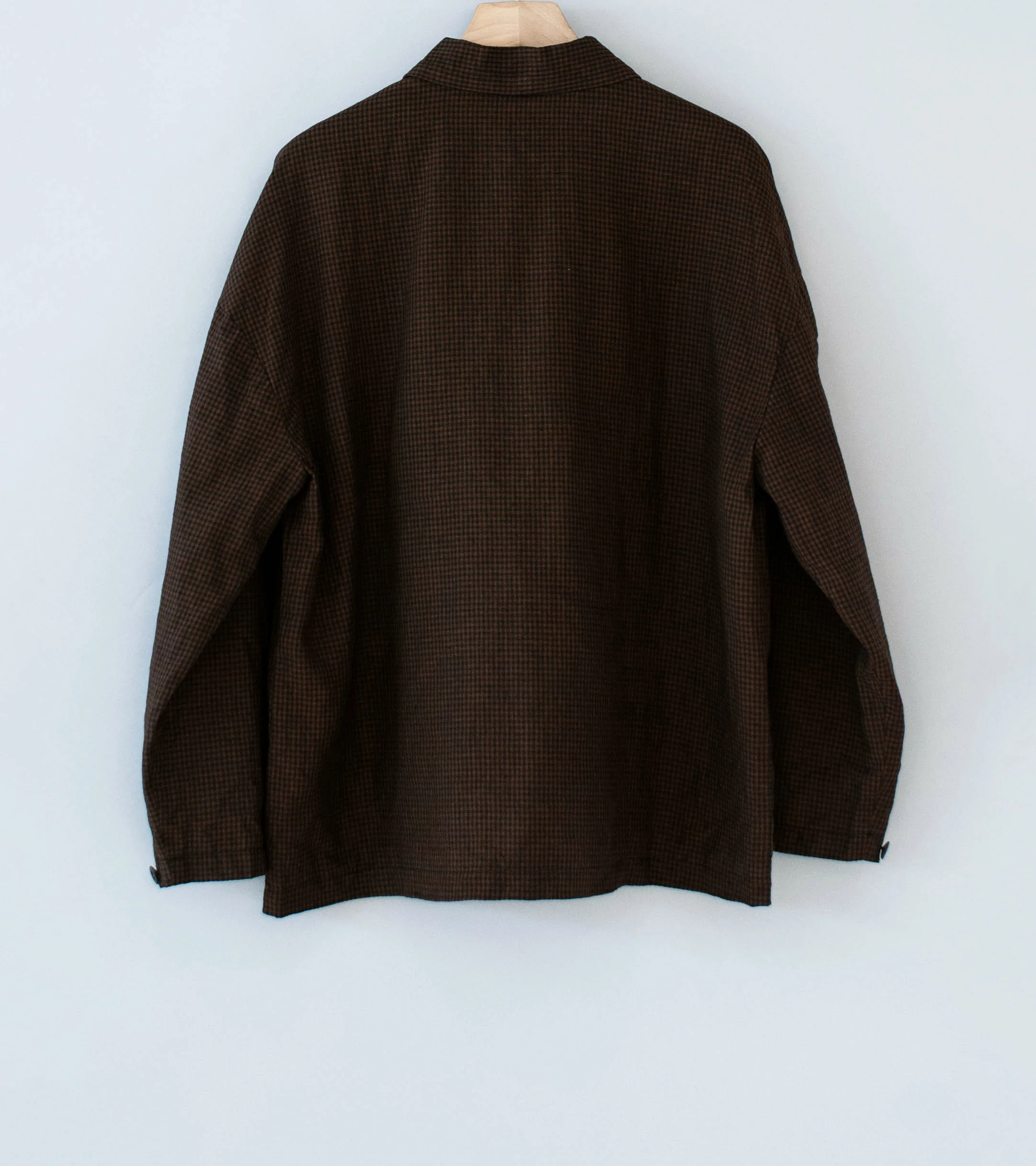 Evan Kinori 'Field Shirt Two' (Brown Black Logwood Overdyed Linen Check) - Image 7