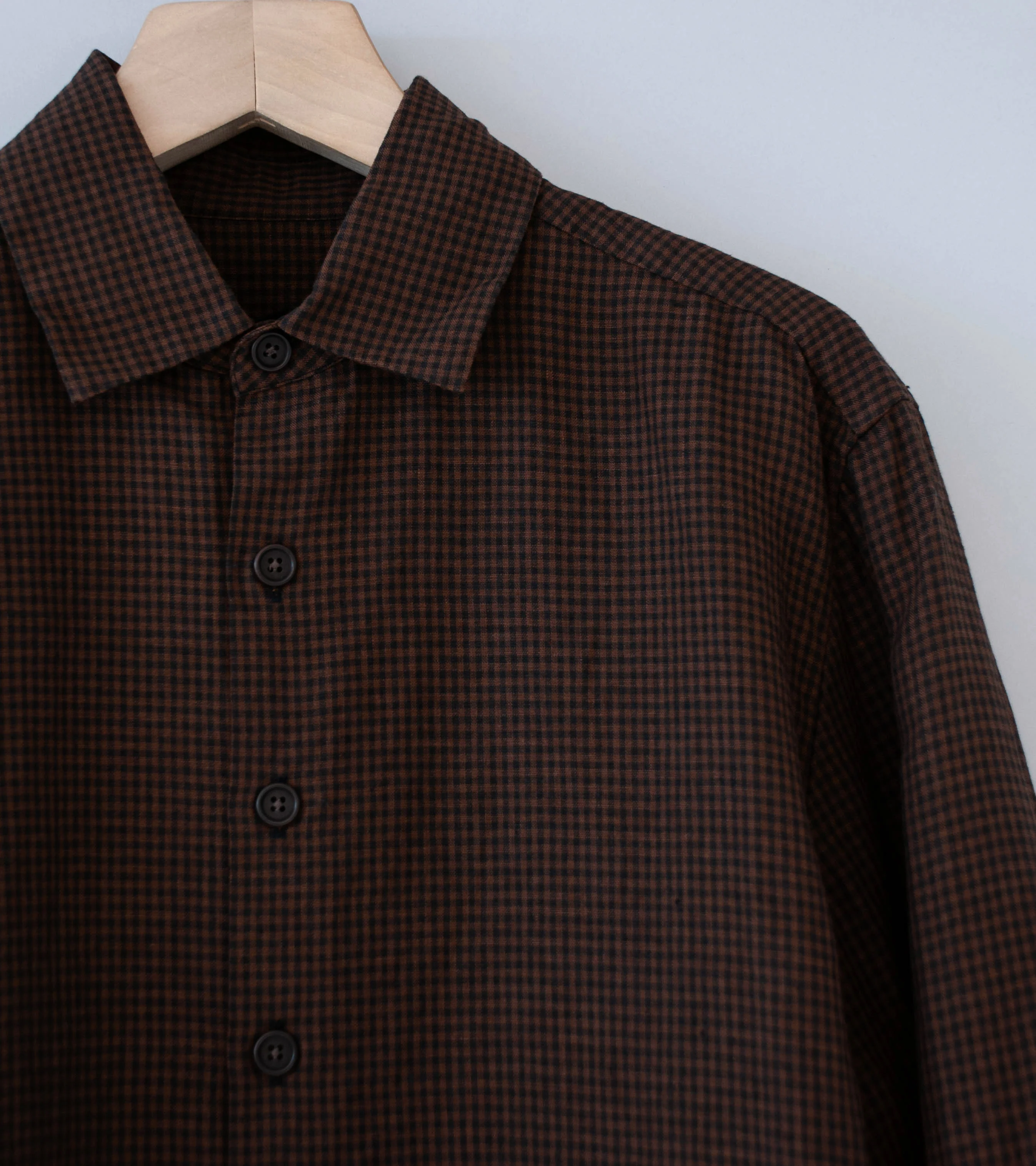 Evan Kinori 'Flat Hem Shirt' (Brown Black Logwood Overdyed Linen Check) - Image 2