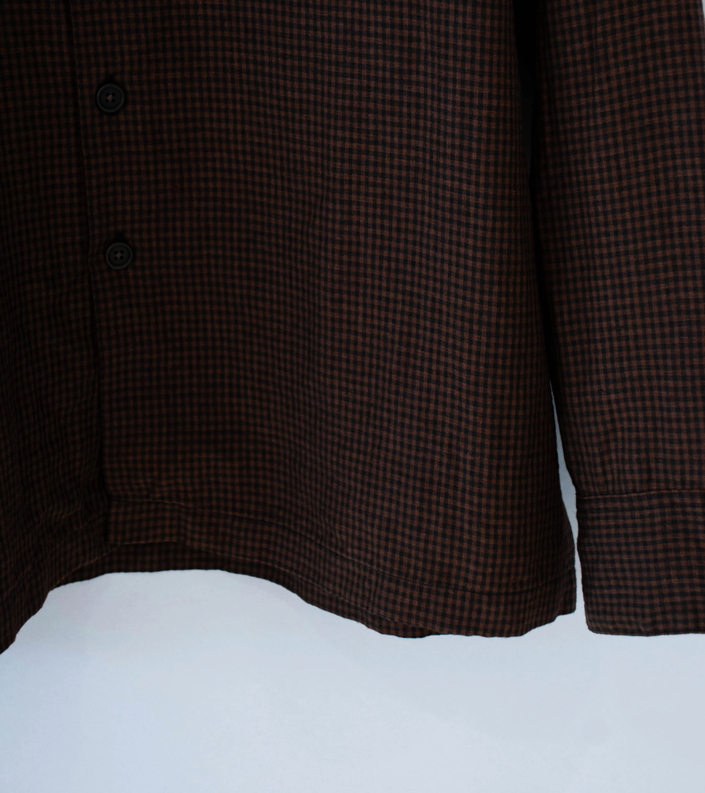 Evan Kinori 'Flat Hem Shirt' (Brown Black Logwood Overdyed Linen Check) - Image 3