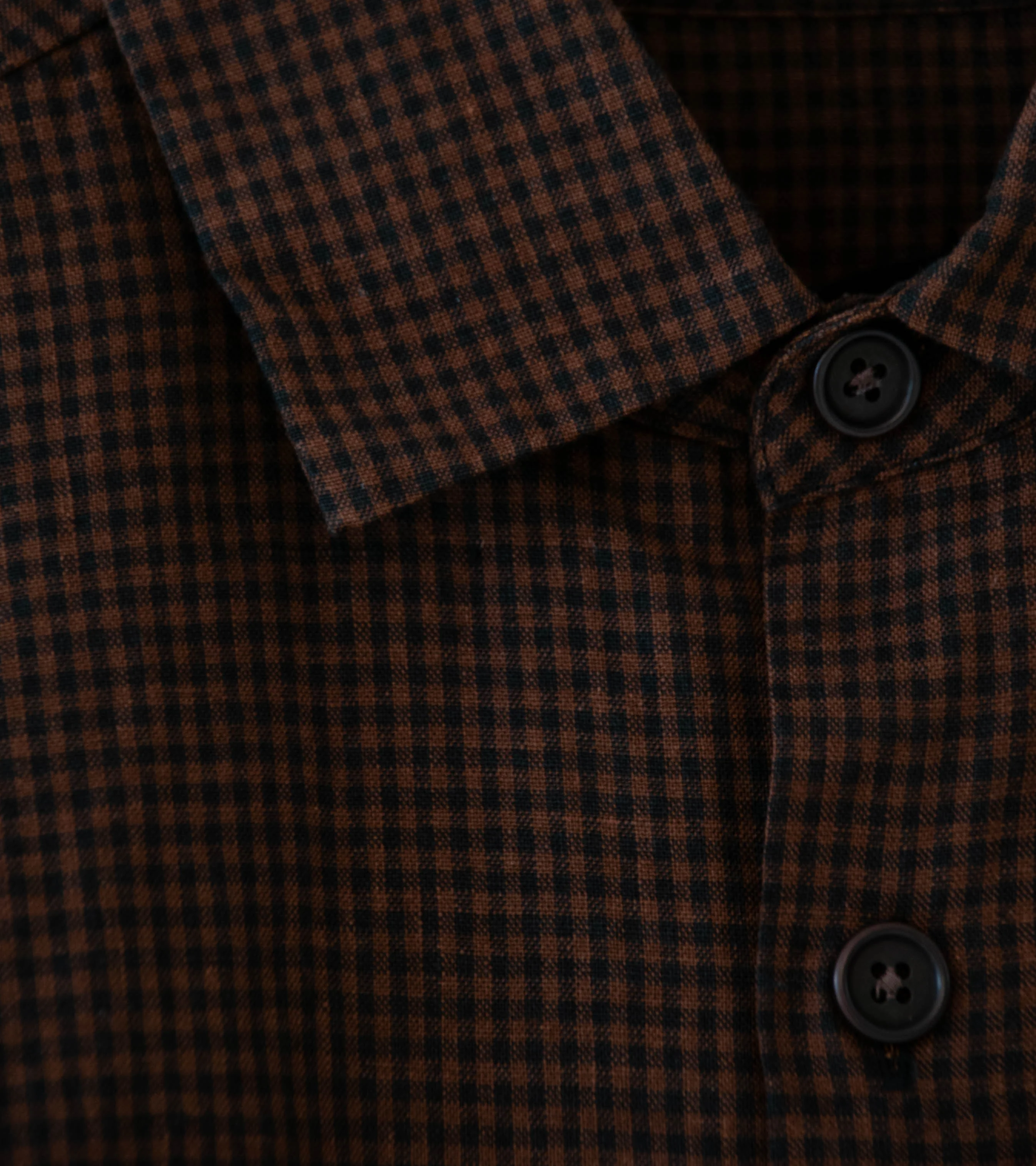 Evan Kinori 'Flat Hem Shirt' (Brown Black Logwood Overdyed Linen Check) - Image 5
