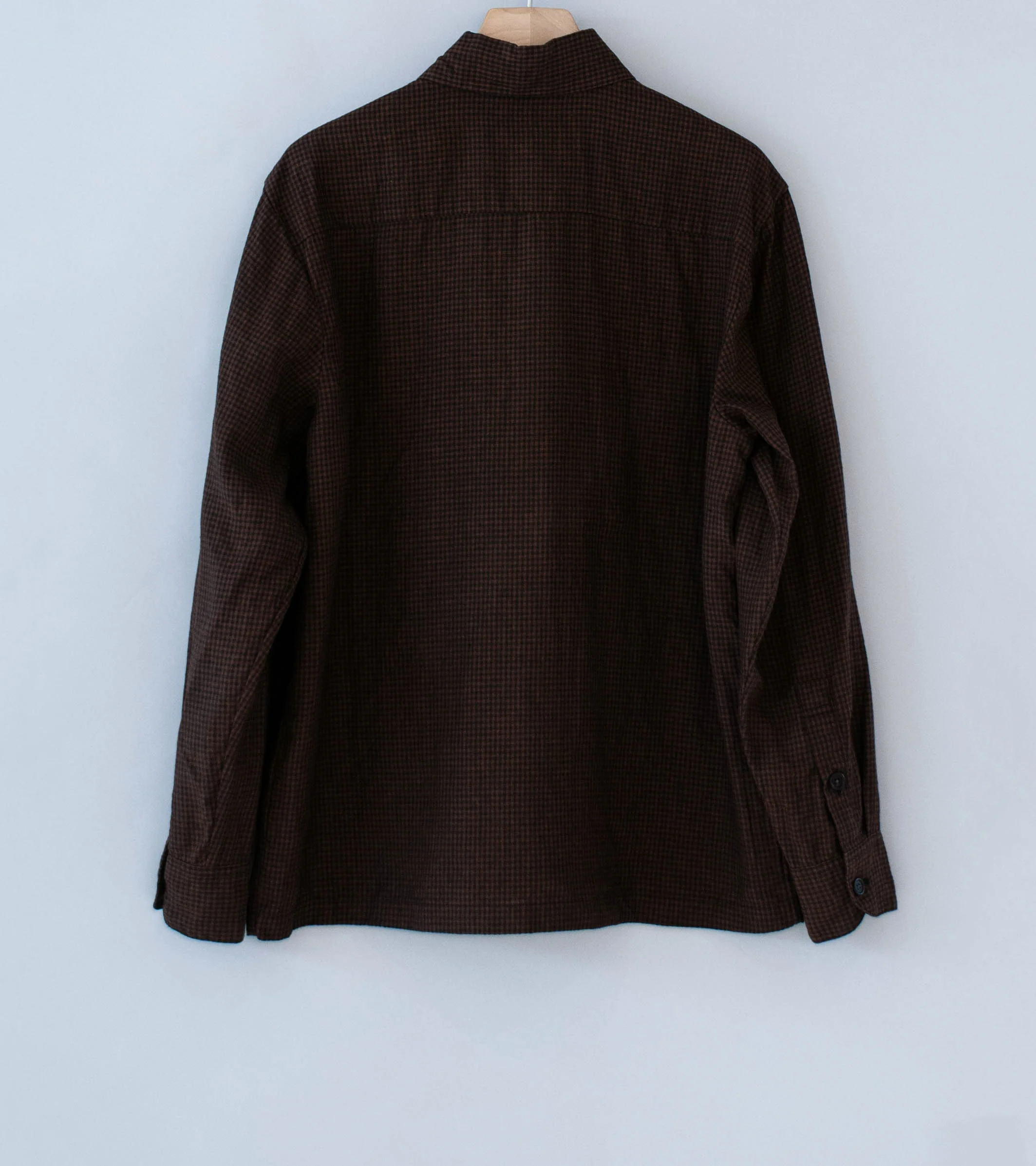 Evan Kinori 'Flat Hem Shirt' (Brown Black Logwood Overdyed Linen Check) - Image 6