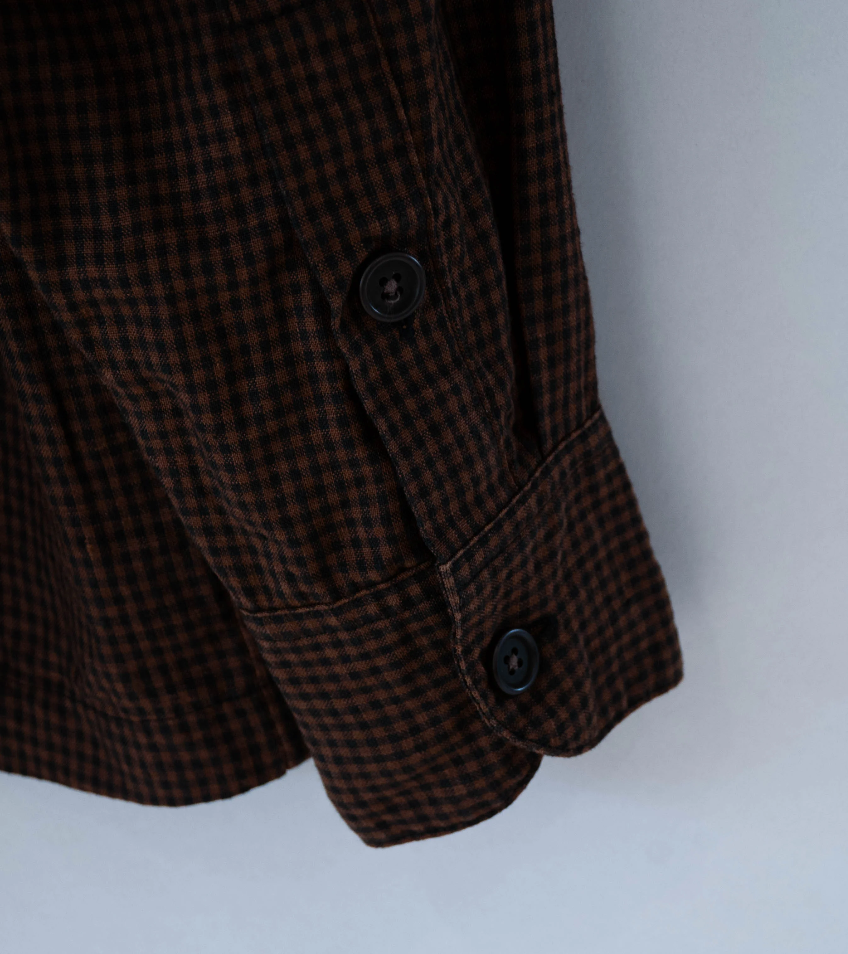 Evan Kinori 'Flat Hem Shirt' (Brown Black Logwood Overdyed Linen Check) - Image 7