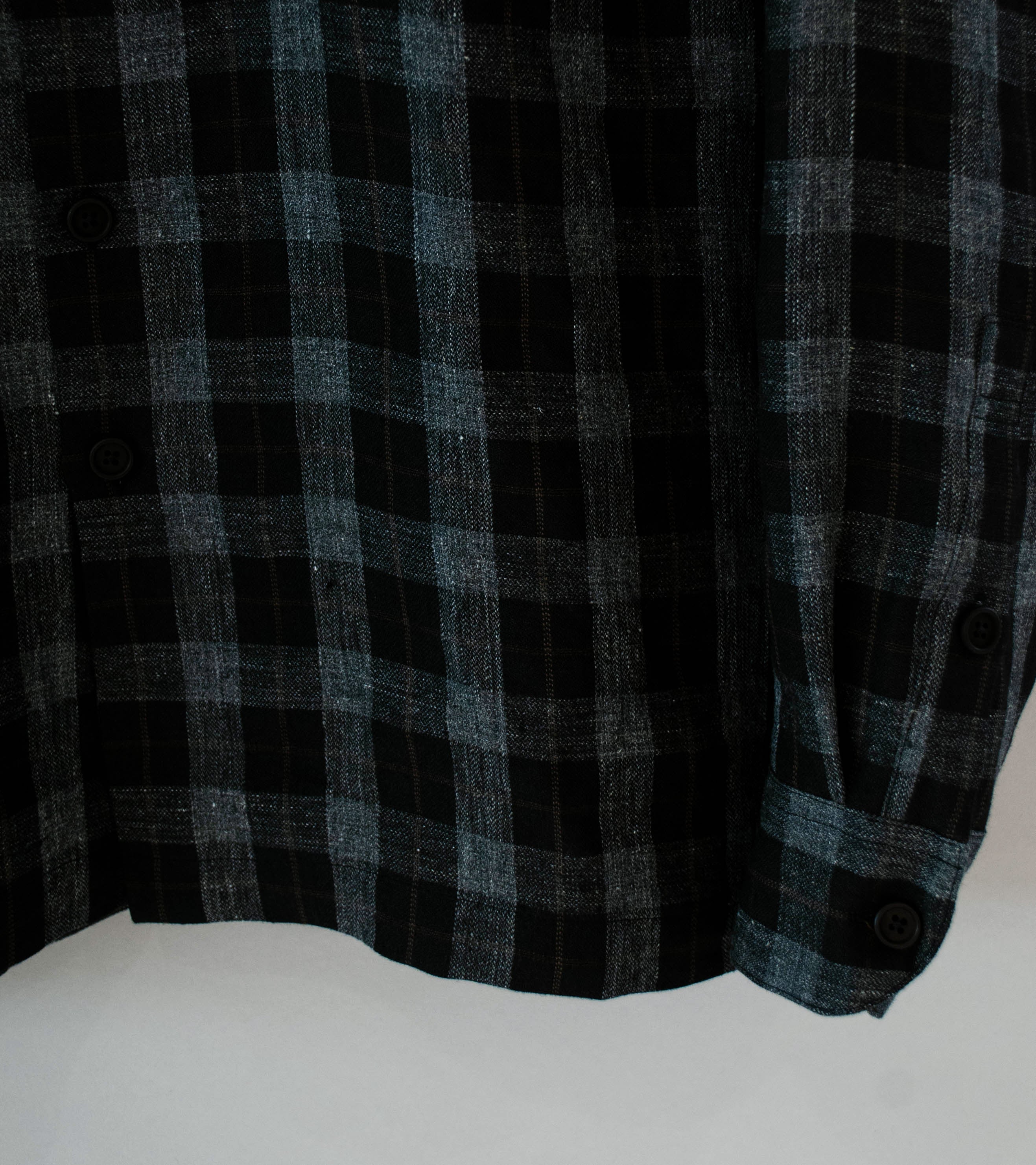 Evan Kinori 'Flat Hem Shirt' (Charcoal Brown Black Yarn Dye Linen Check) - Image 3