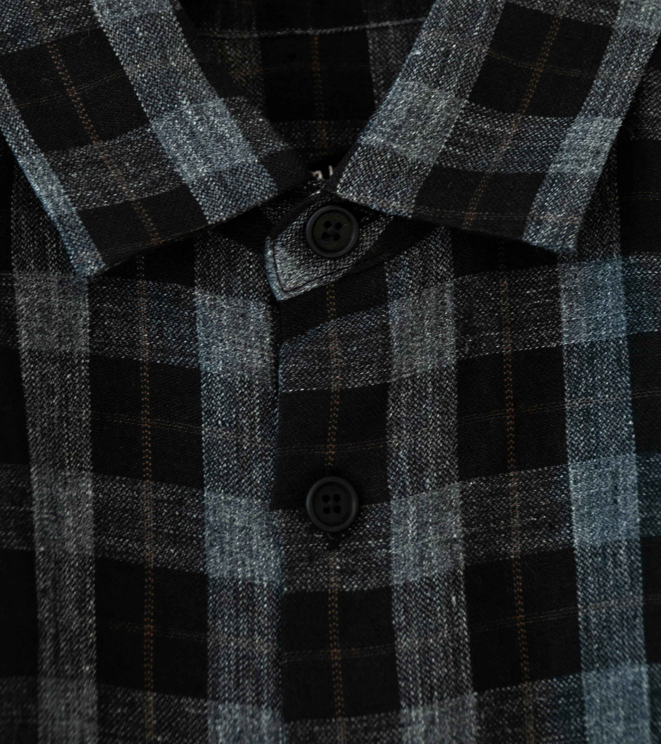Evan Kinori 'Flat Hem Shirt' (Charcoal Brown Black Yarn Dye Linen Check) - Image 5