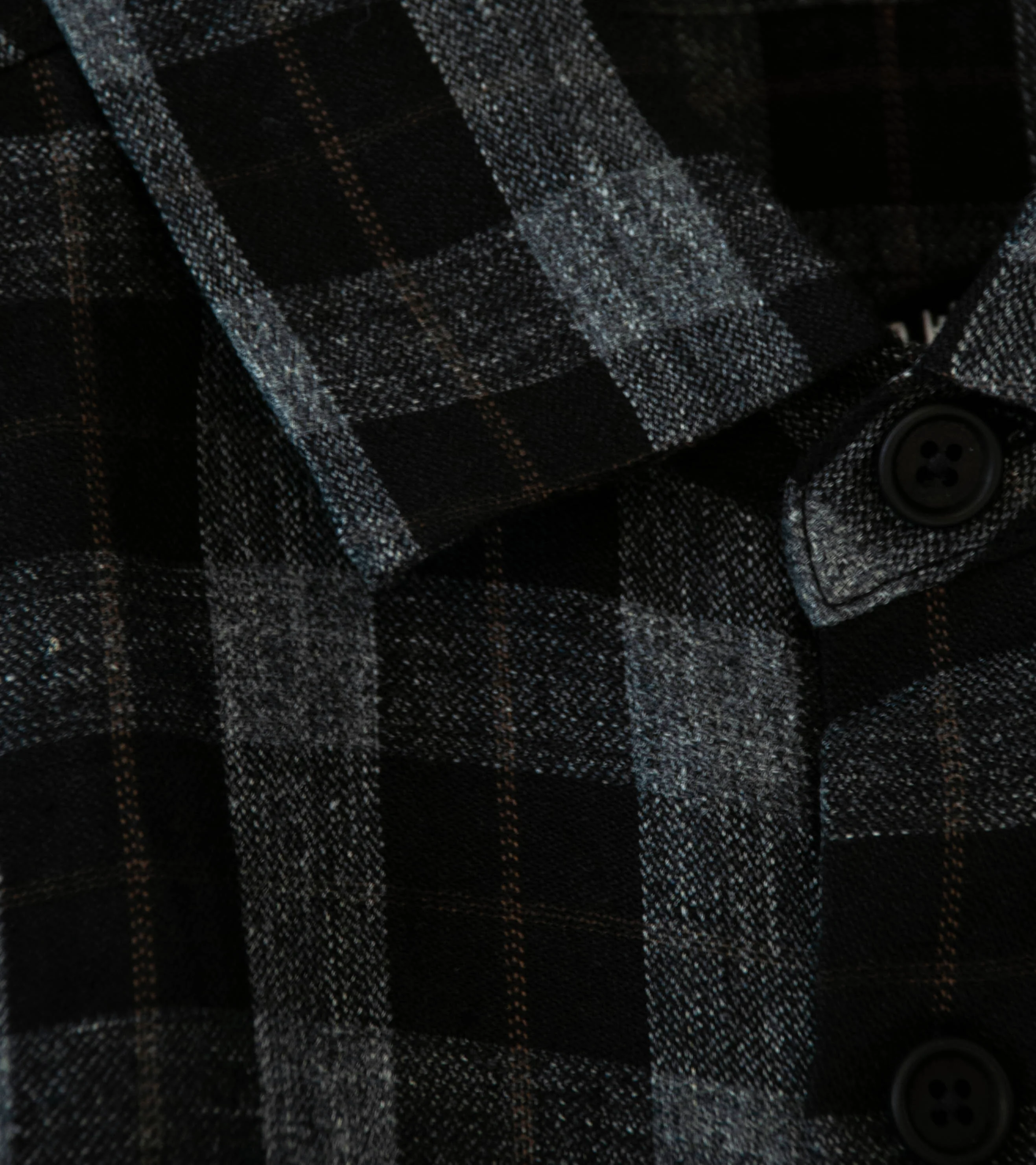 Evan Kinori 'Flat Hem Shirt' (Charcoal Brown Black Yarn Dye Linen Check) - Image 6