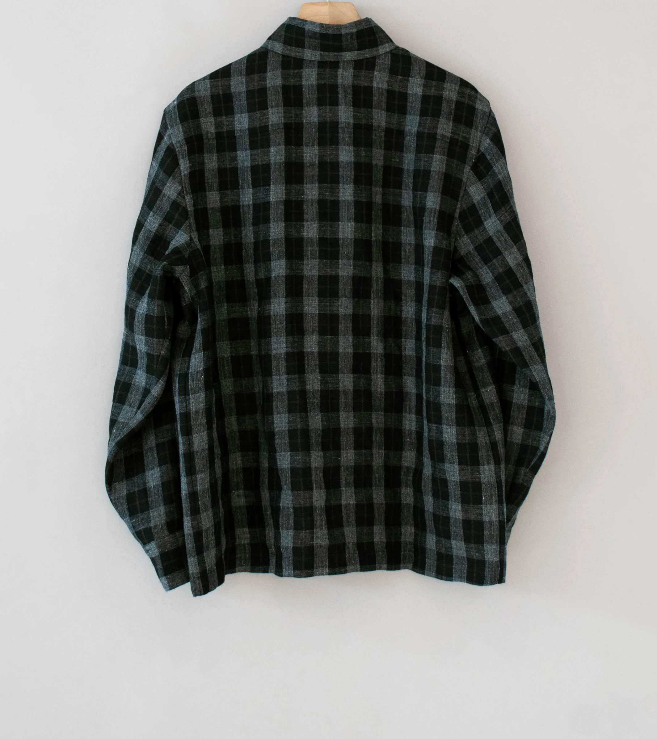 Evan Kinori 'Flat Hem Shirt' (Charcoal Brown Black Yarn Dye Linen Check) - Image 7