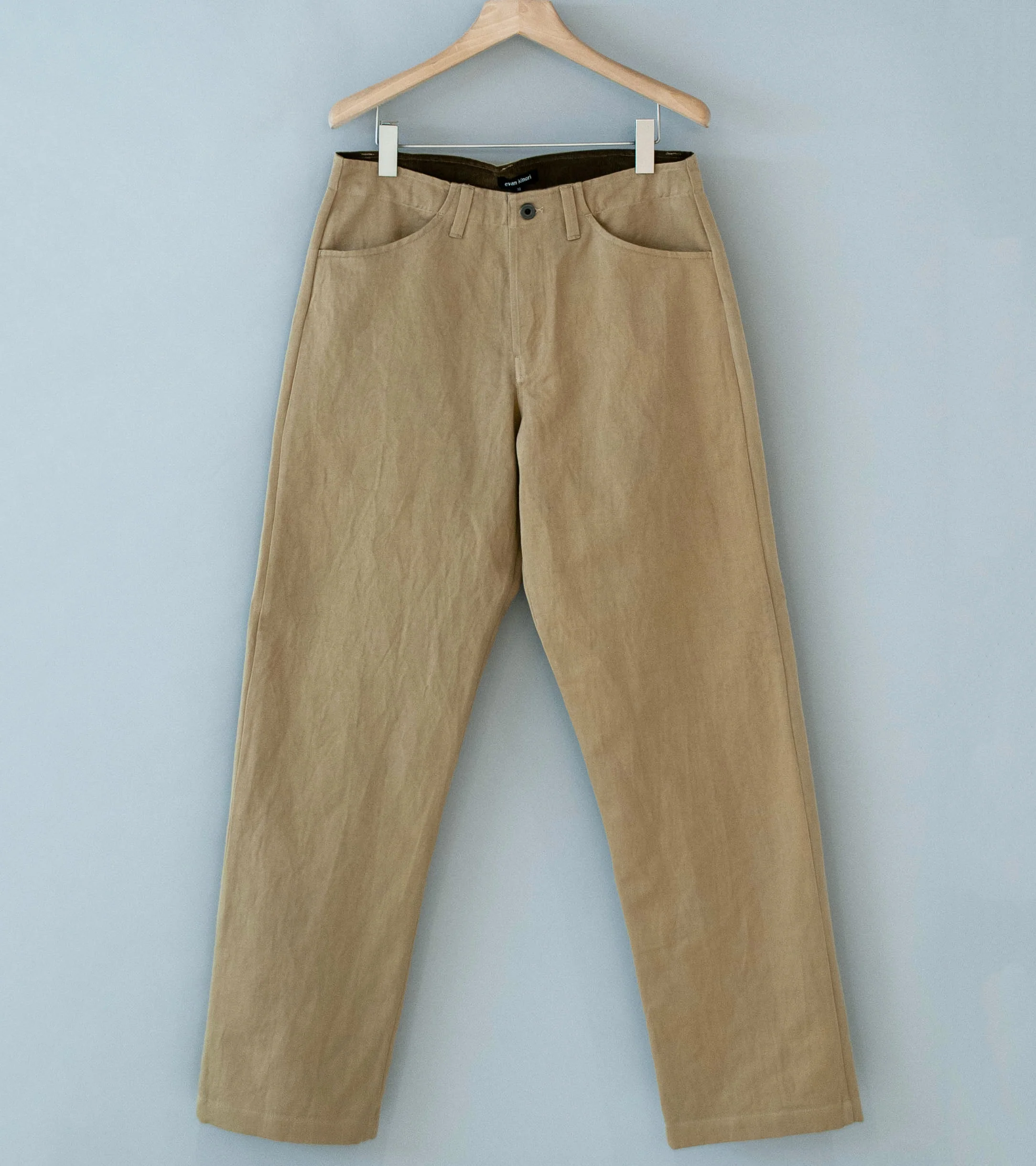 Evan Kinori 'Four Pocket Pant' (Khaki Natural Gallnut Dye Cotton Washi Twill)