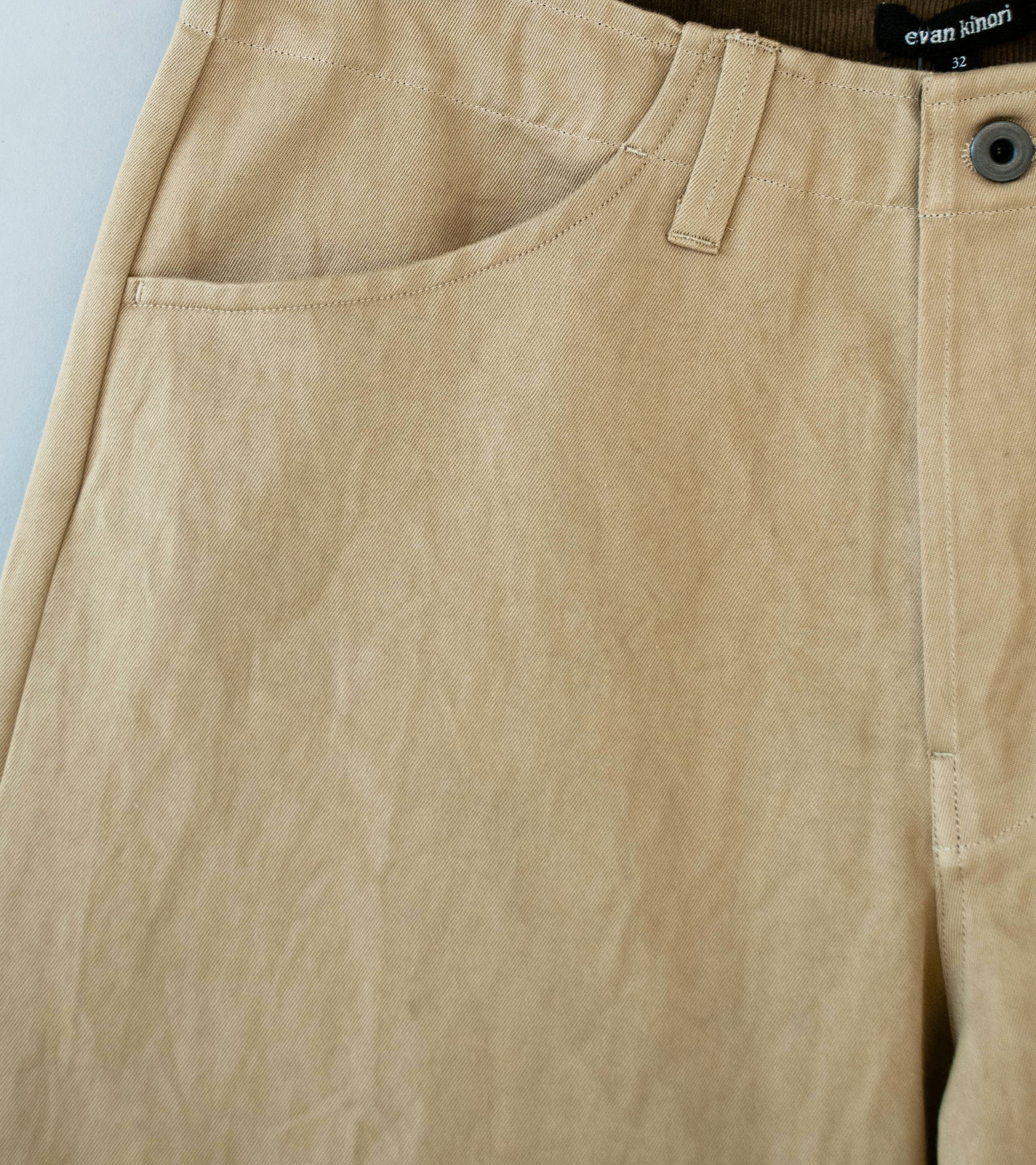 Evan Kinori 'Four Pocket Pant' (Khaki Natural Gallnut Dye Cotton Washi Twill) - Image 2