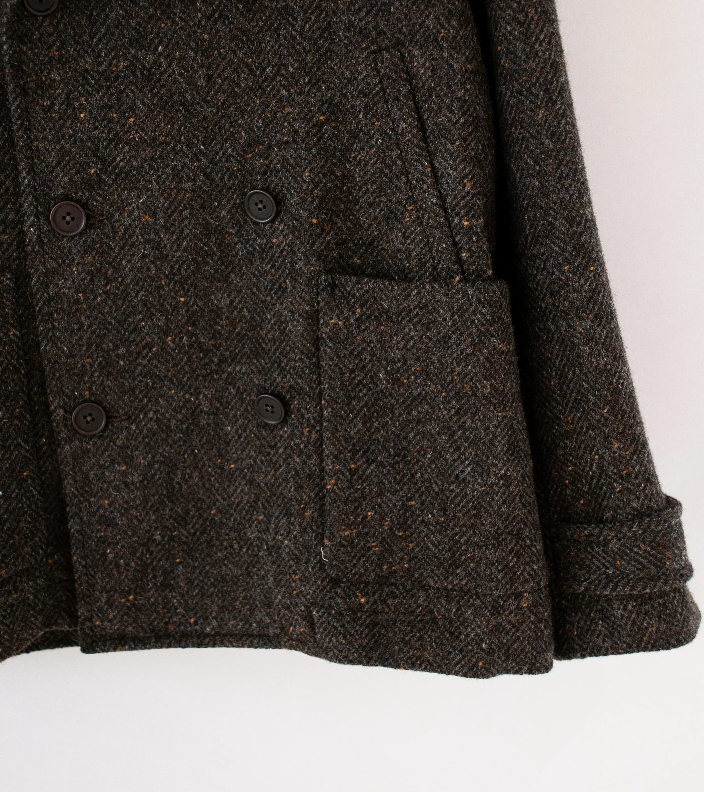 Evan Kinori 'Peacoat' (Brown Charcoal Wool Herringbone) - Image 4