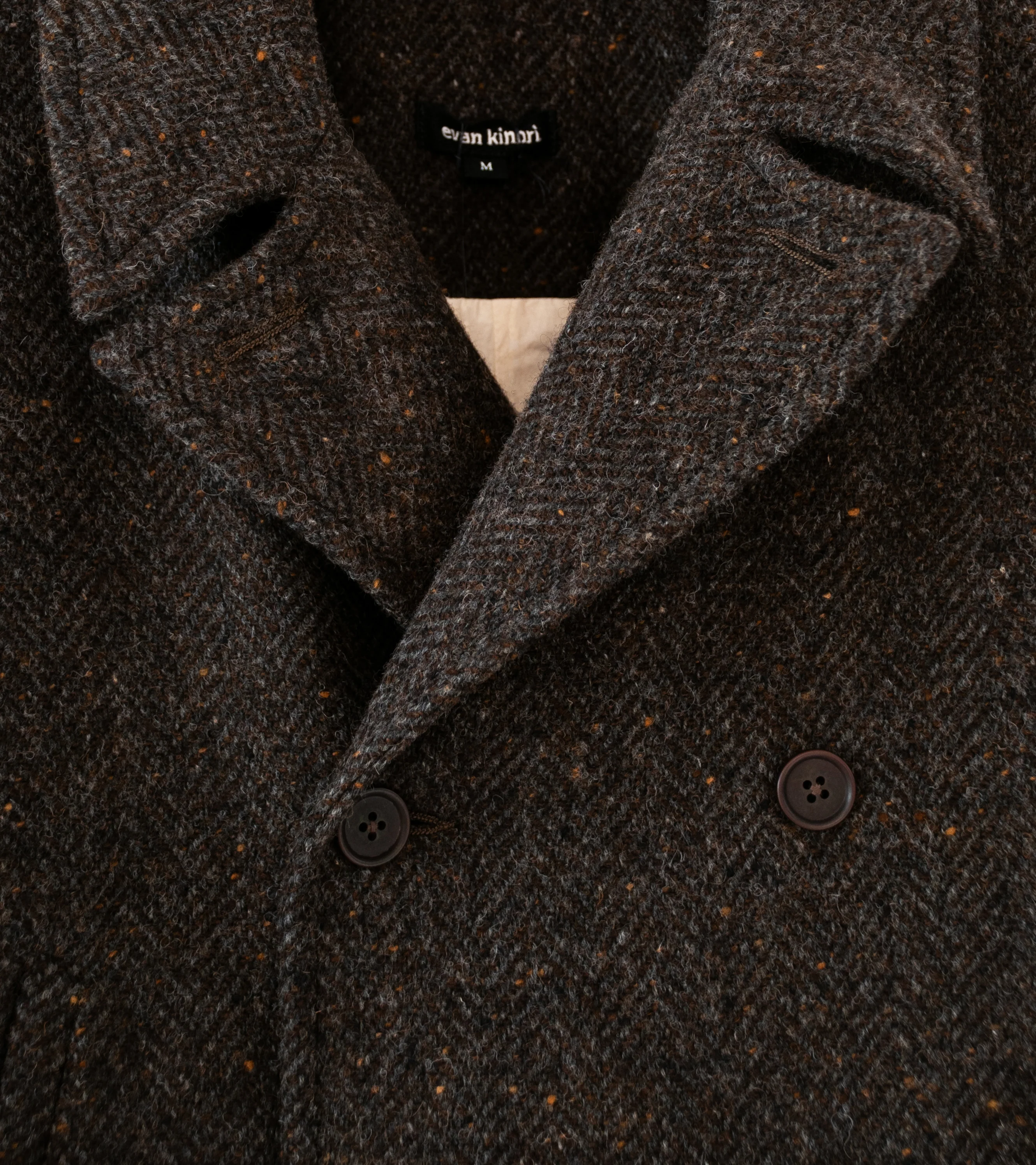 Evan Kinori 'Peacoat' (Brown Charcoal Wool Herringbone) - Image 8