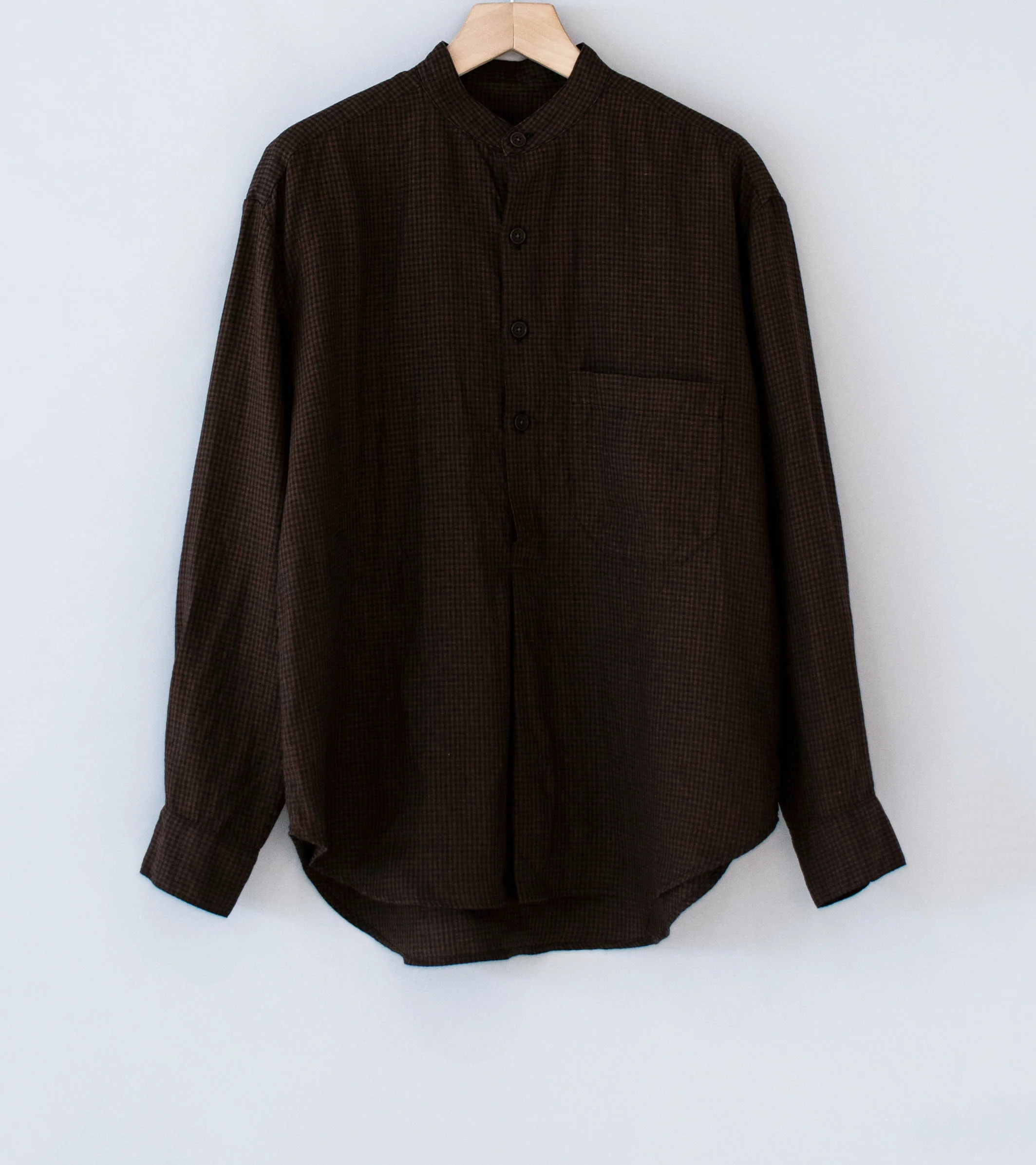 Evan Kinori 'Popover Shirt' (Brown Black Logwood Overdyed Linen Check)