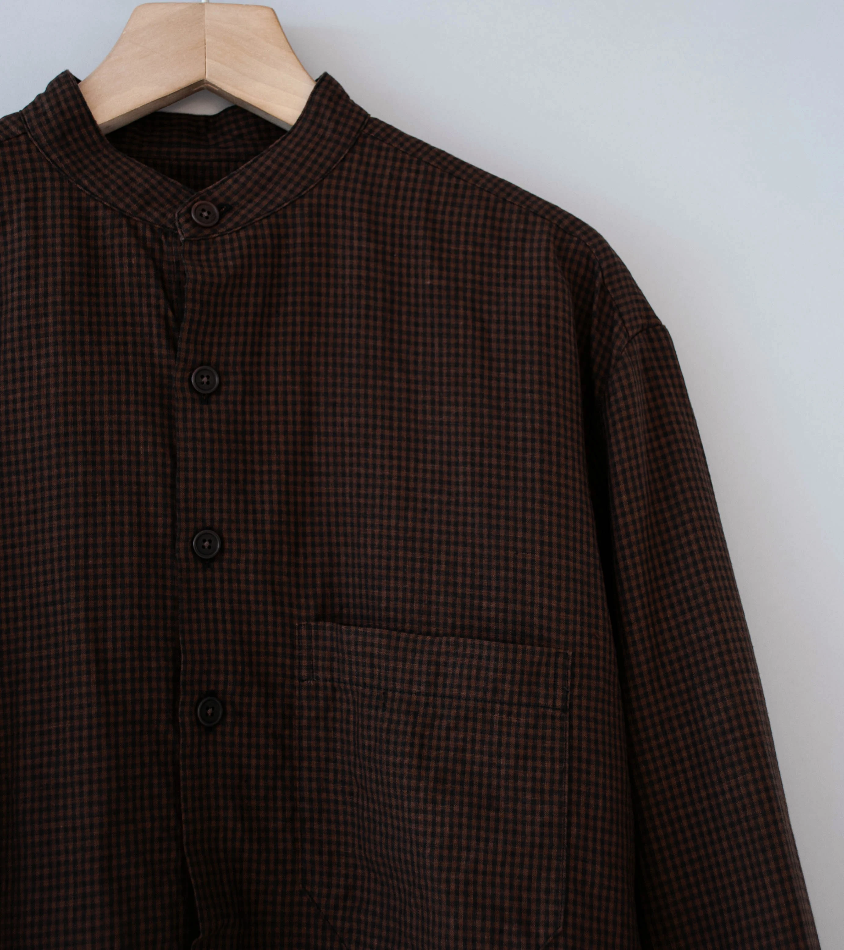 Evan Kinori 'Popover Shirt' (Brown Black Logwood Overdyed Linen Check) - Image 2