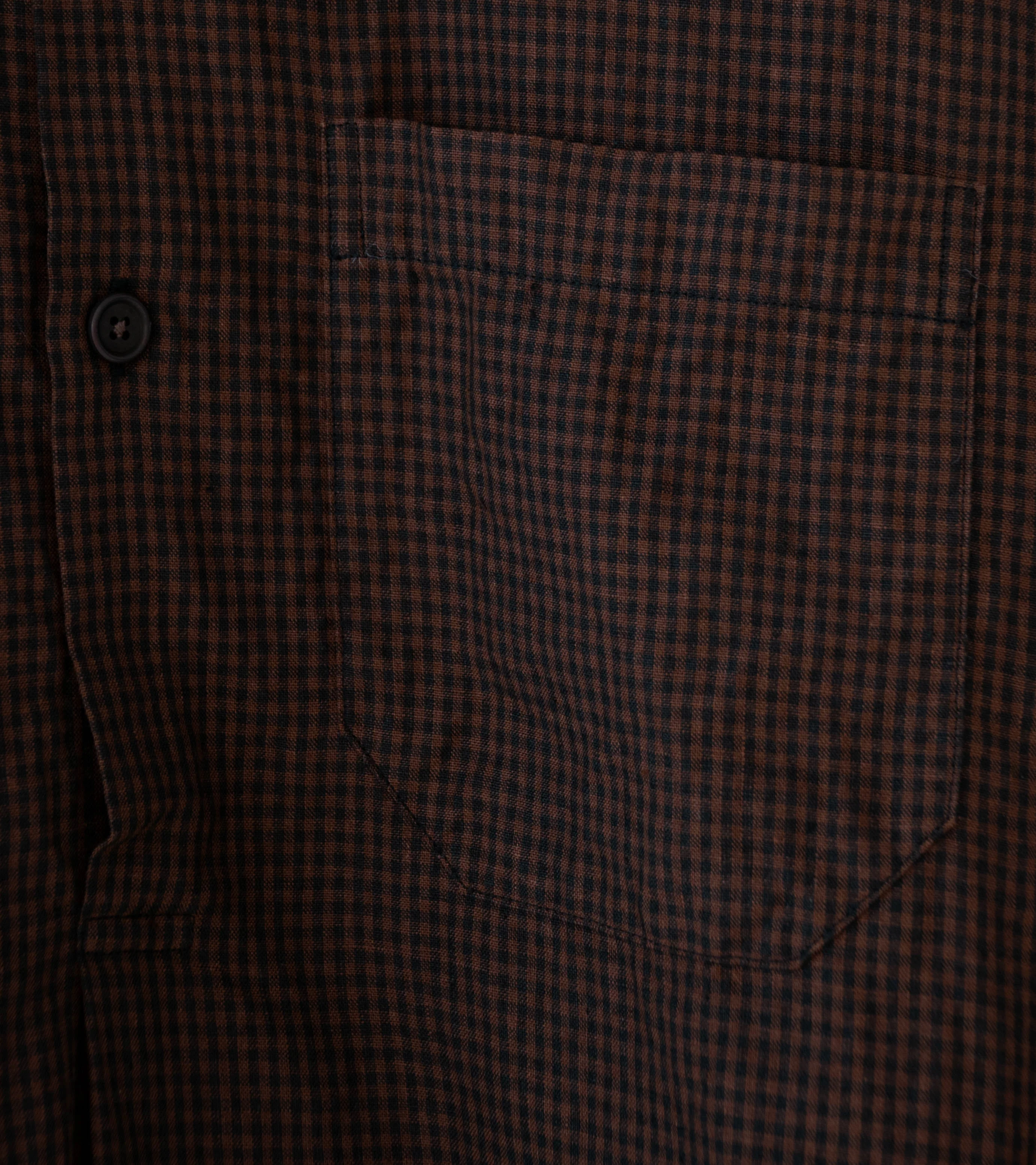 Evan Kinori 'Popover Shirt' (Brown Black Logwood Overdyed Linen Check) - Image 3