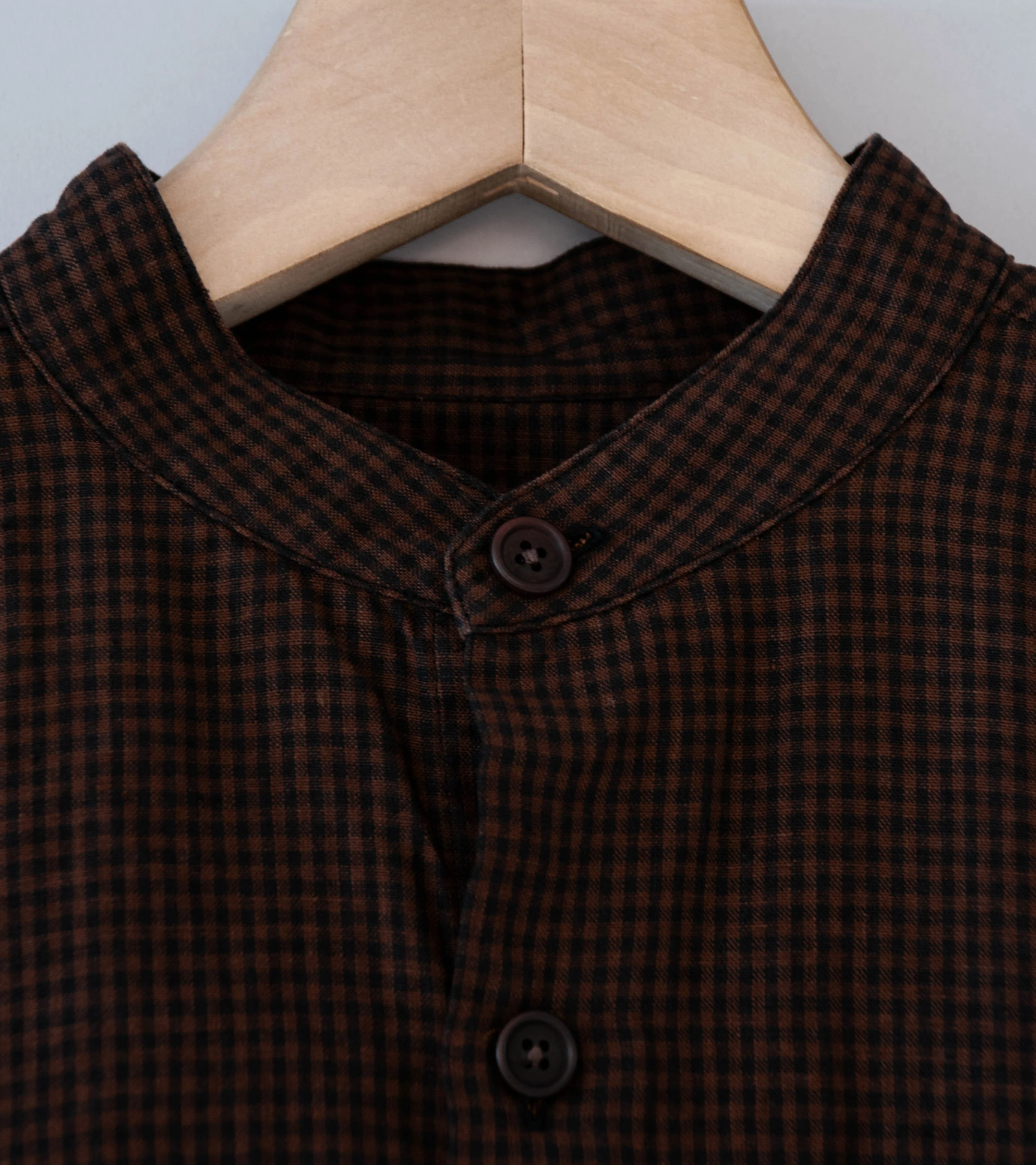 Evan Kinori 'Popover Shirt' (Brown Black Logwood Overdyed Linen Check) - Image 5