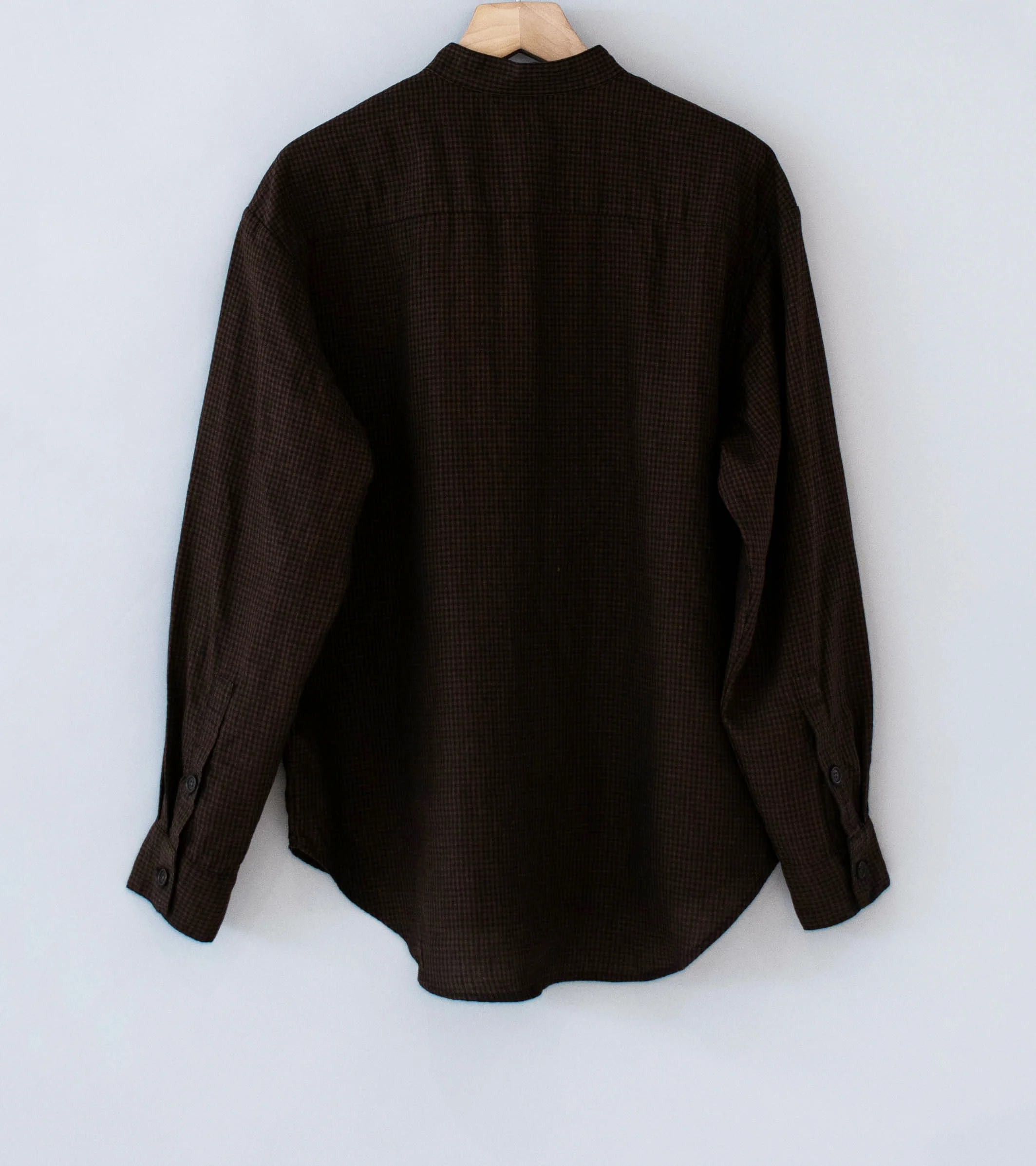 Evan Kinori 'Popover Shirt' (Brown Black Logwood Overdyed Linen Check) - Image 6