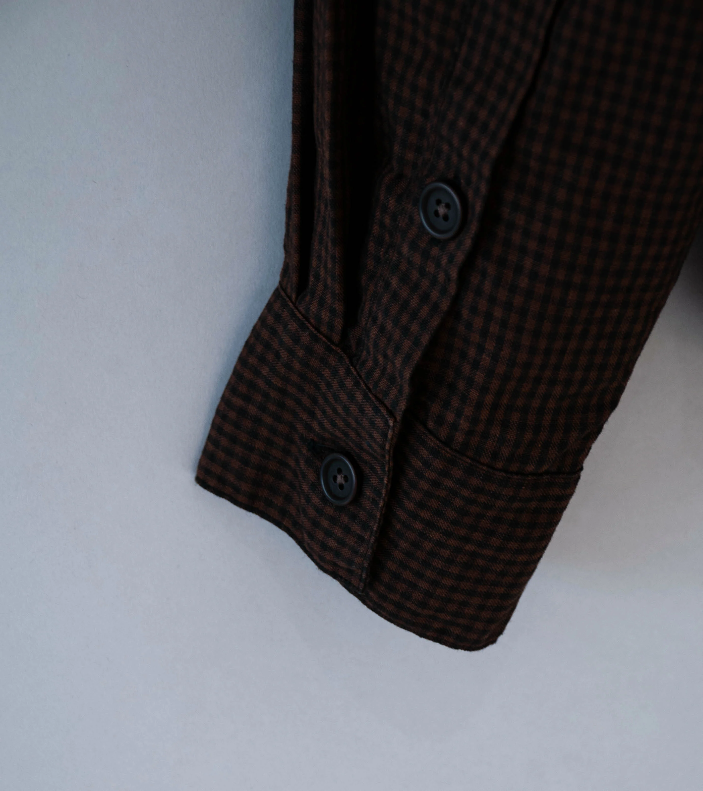 Evan Kinori 'Popover Shirt' (Brown Black Logwood Overdyed Linen Check) - Image 7
