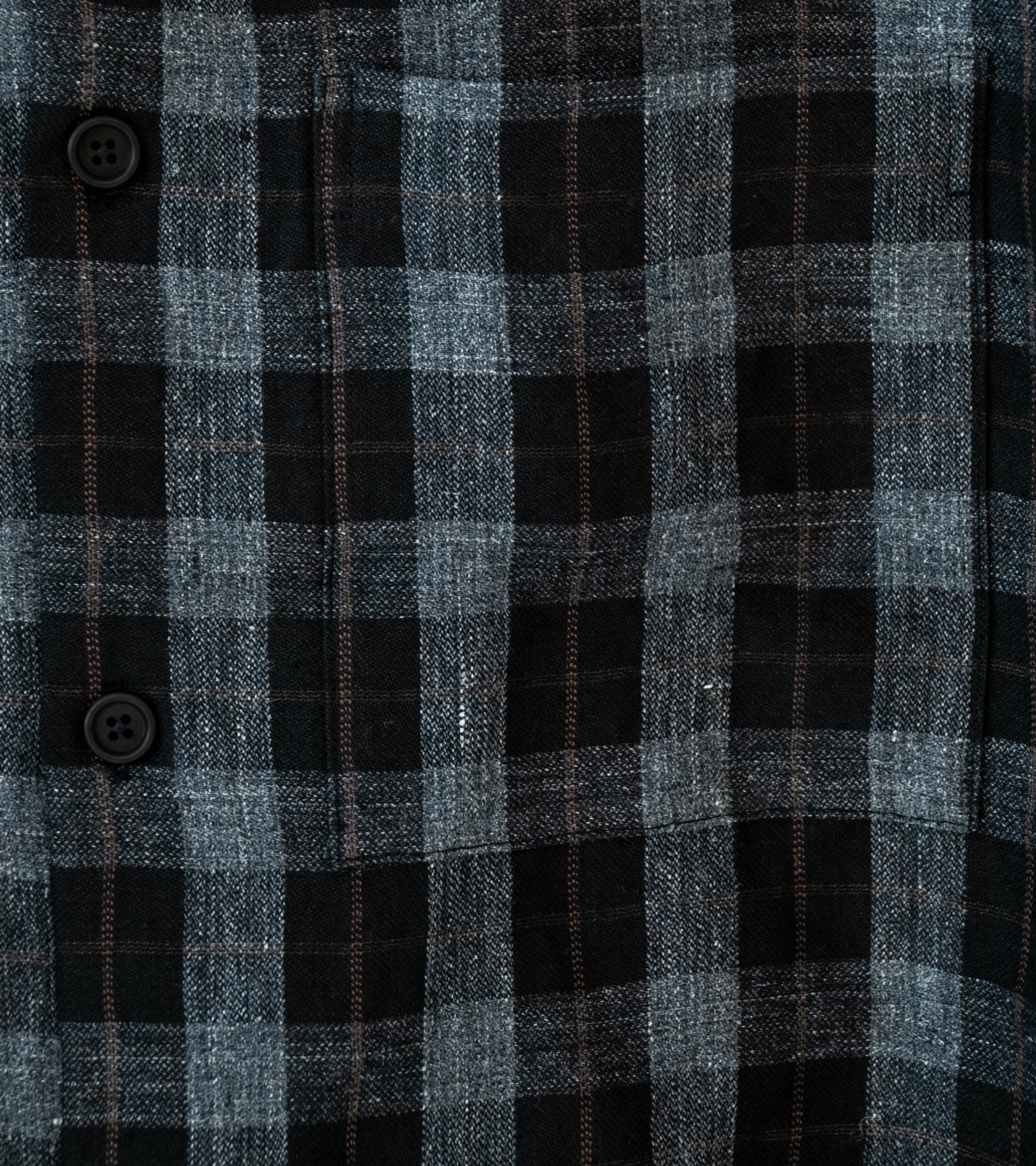 Evan Kinori 'Short Sleeve Shirt' (Charcoal Brown Black Yarn Dye Linen Check) - Image 3