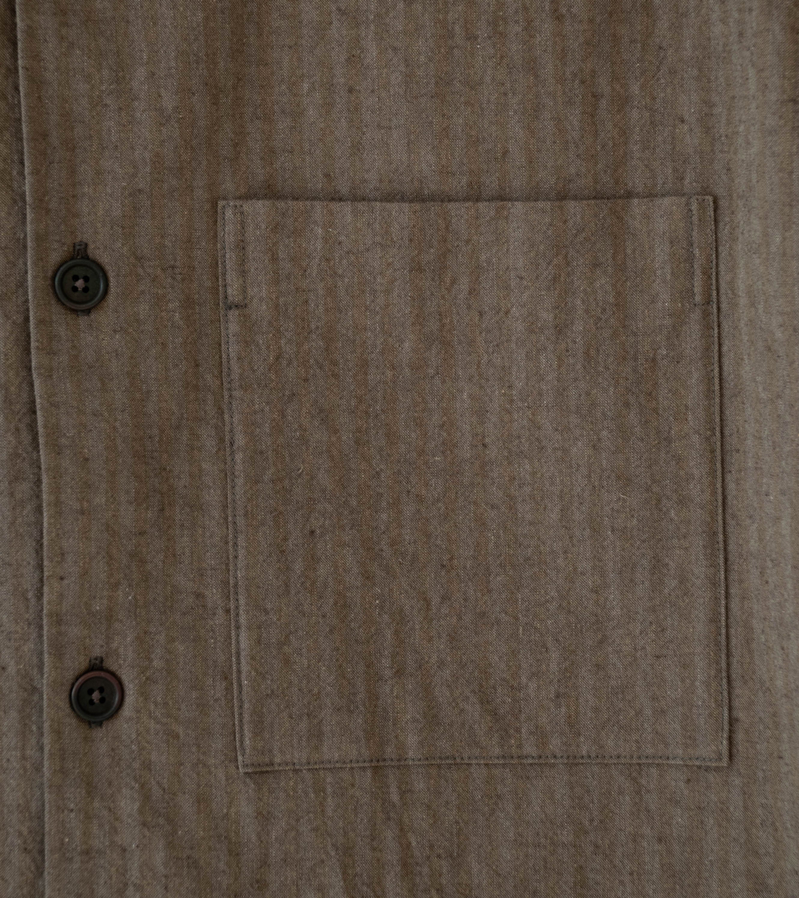 Evan Kinori 'Short Sleeve Shirt' (Charcoal Dark Olive Hemp Cotton Stripe) - Image 3