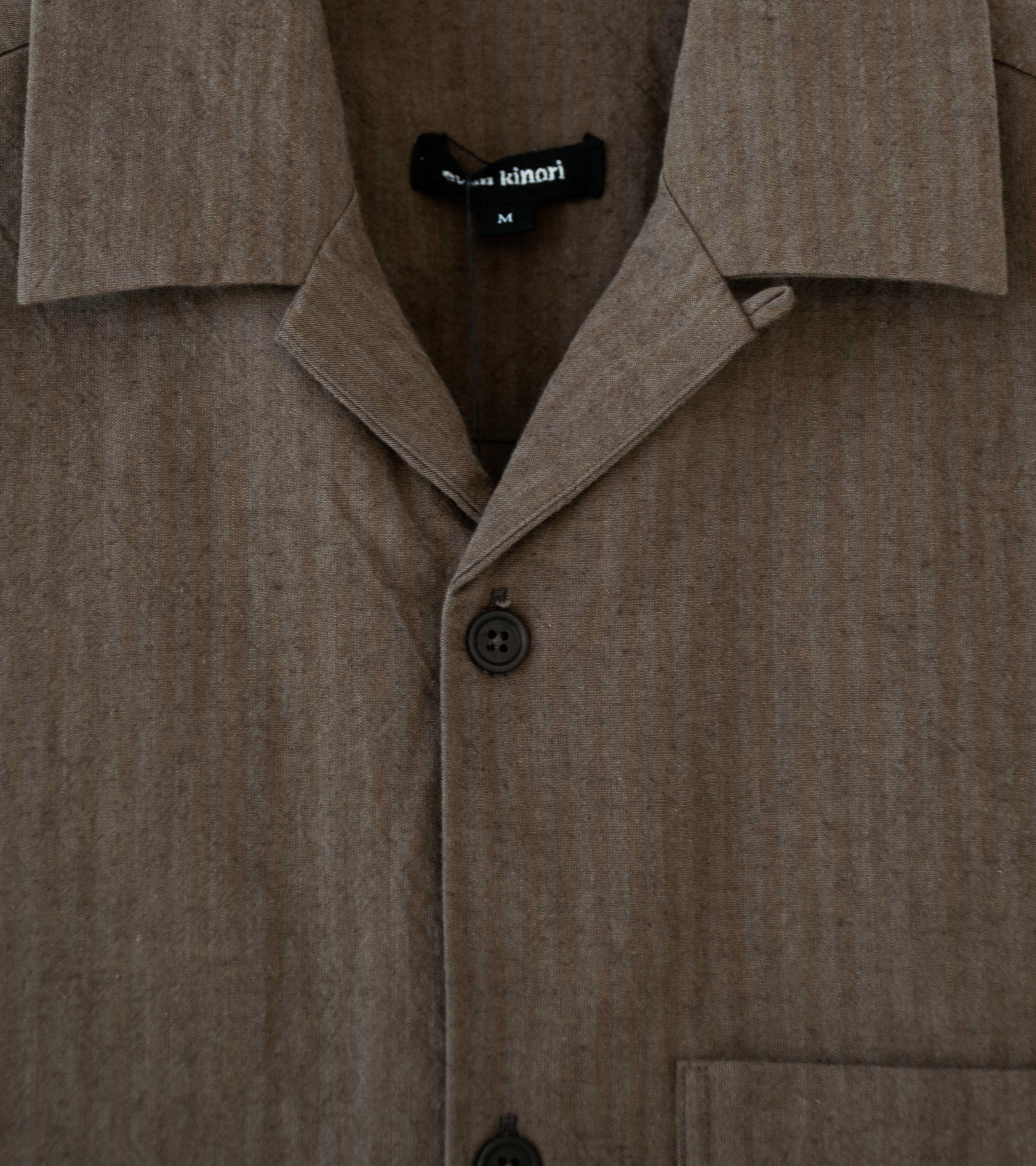 Evan Kinori 'Short Sleeve Shirt' (Charcoal Dark Olive Hemp Cotton Stripe) - Image 5