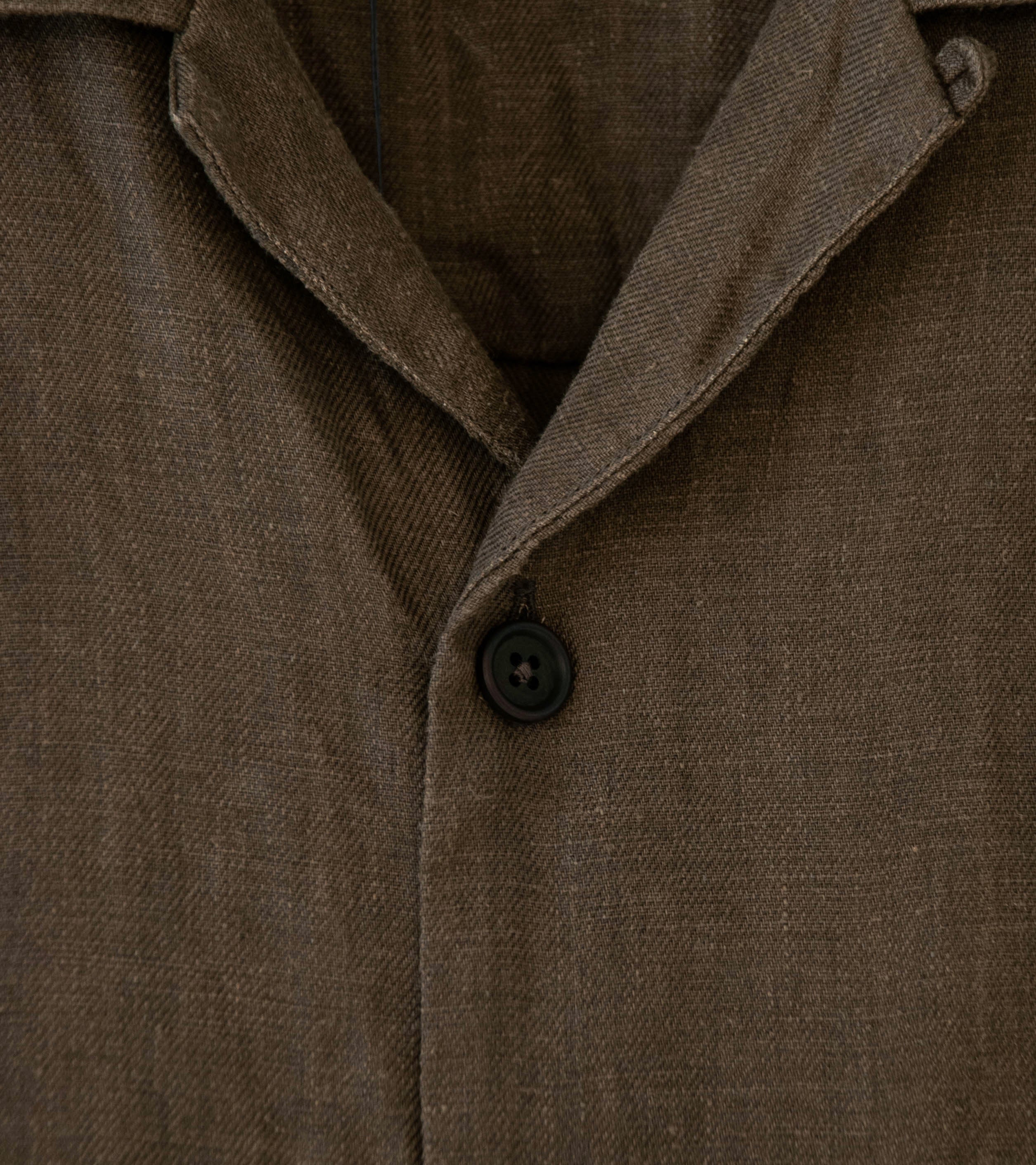Evan Kinori 'Short Sleeve Shirt' (Dark Olive Sumi Ink Hemp Twill) - Image 6