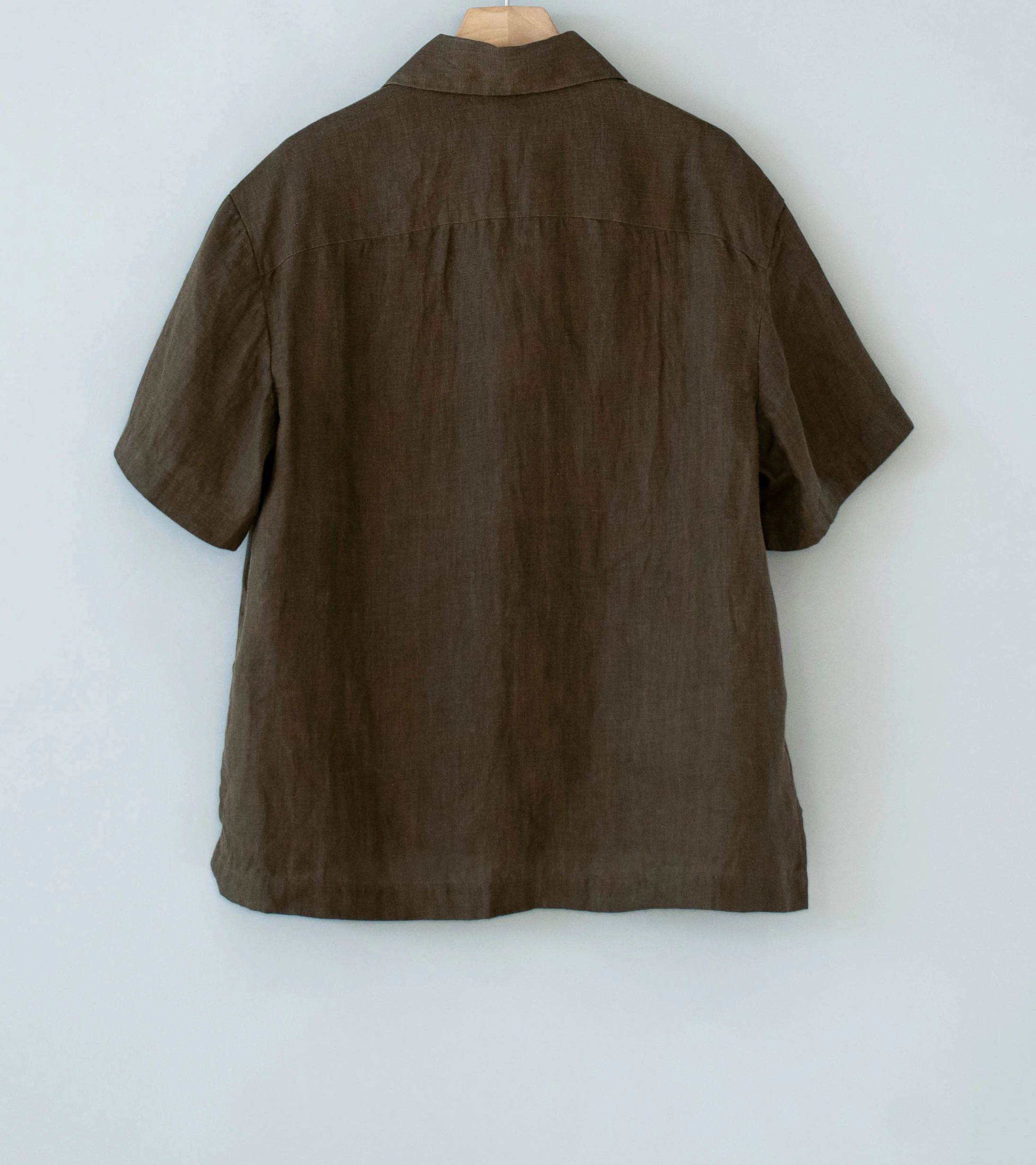 Evan Kinori 'Short Sleeve Shirt' (Dark Olive Sumi Ink Hemp Twill) - Image 7