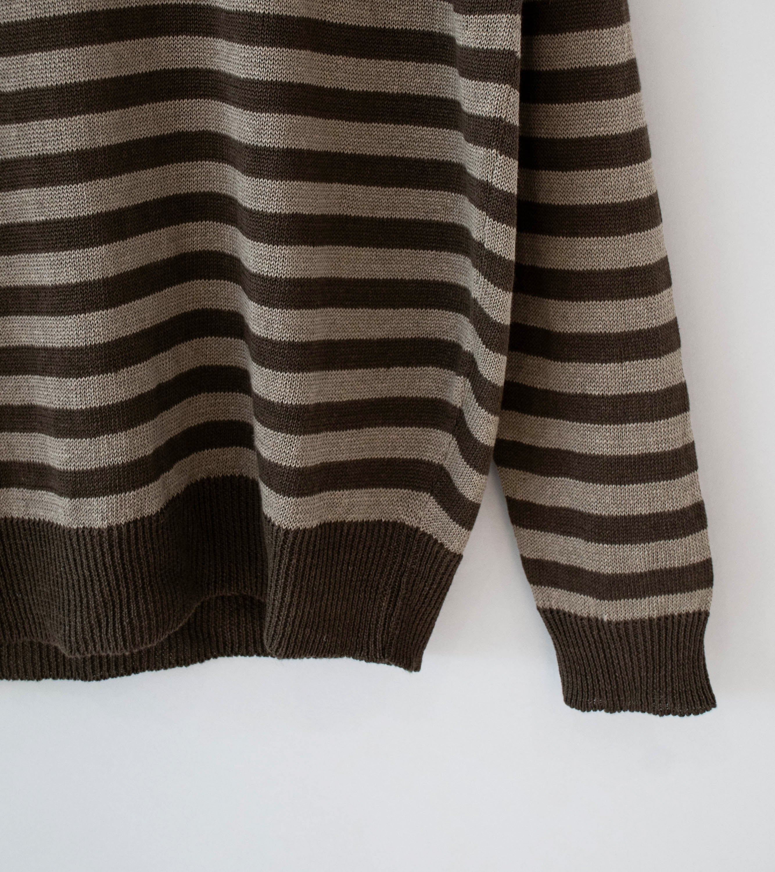 Evan Kinori 'Thin Stripe Sweater' (Brown Taupe Linen) - Image 3