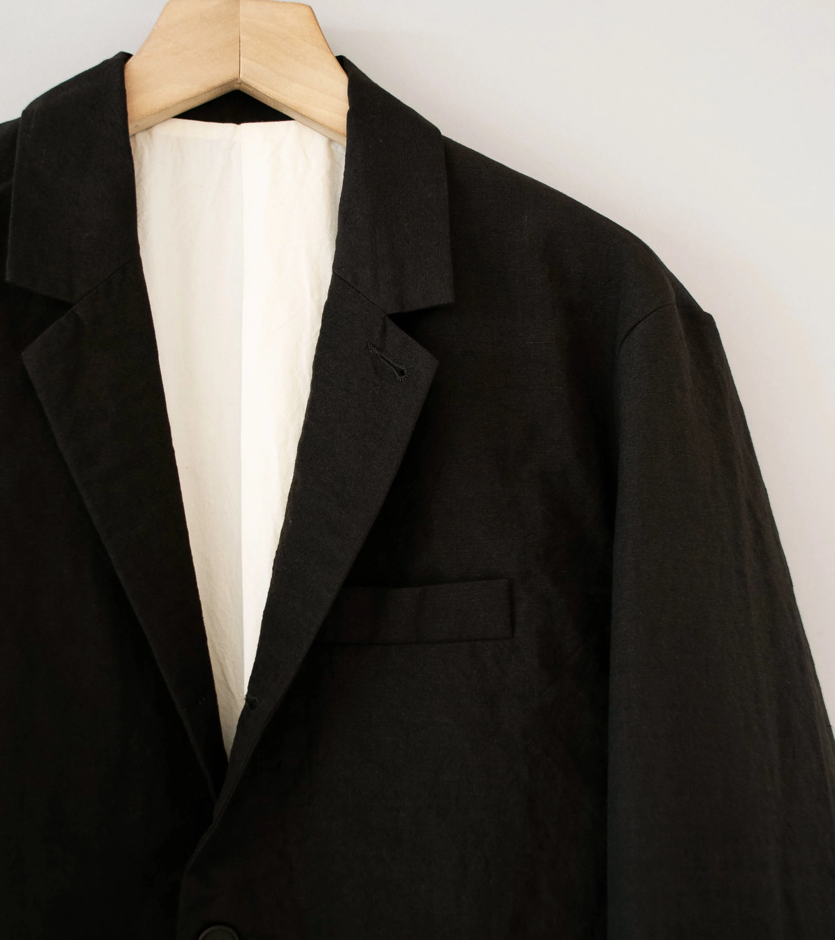 Evan Kinori 'Three Button Jacket' (Dark Brown Wool Linen Canvas) - Image 2