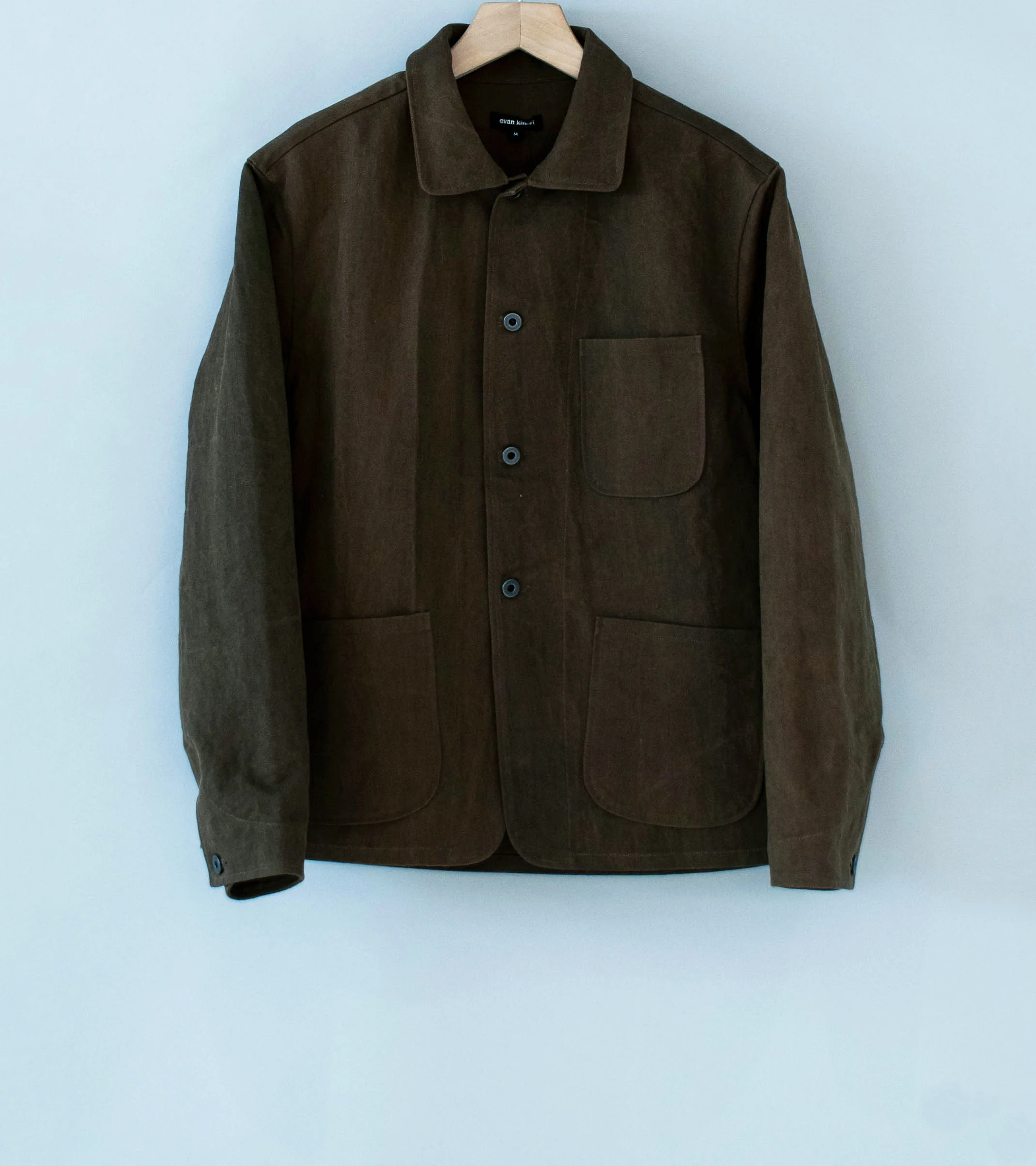 Evan Kinori 'Three Pocket Jacket' (Dark Olive Sumi Ink Dye Cotton Washi Canvas)