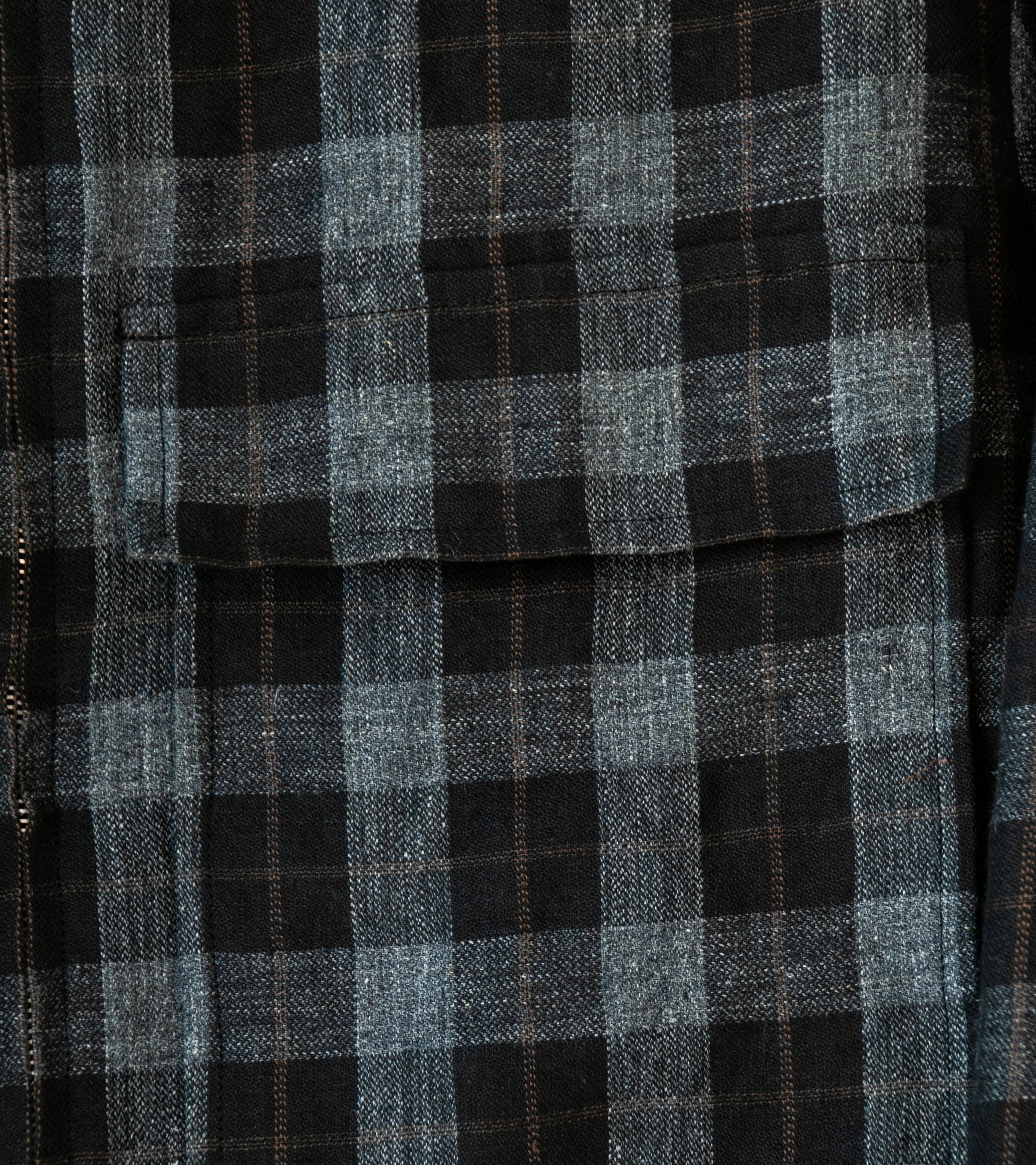 Evan Kinori 'Zip Jacket' (Charcoal Brown Black Yarn Dye Linen Check) - Image 3
