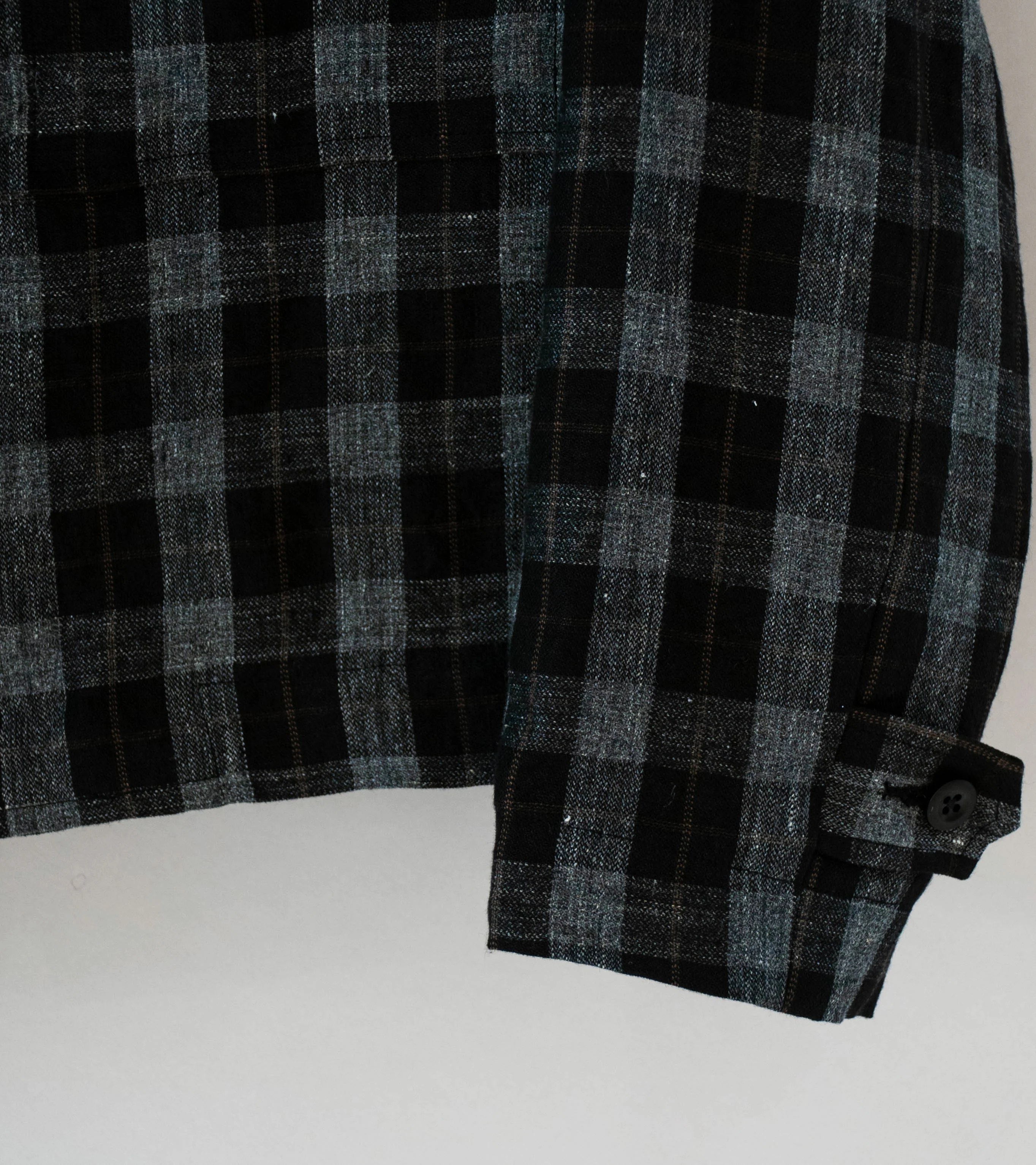 Evan Kinori 'Zip Jacket' (Charcoal Brown Black Yarn Dye Linen Check) - Image 4