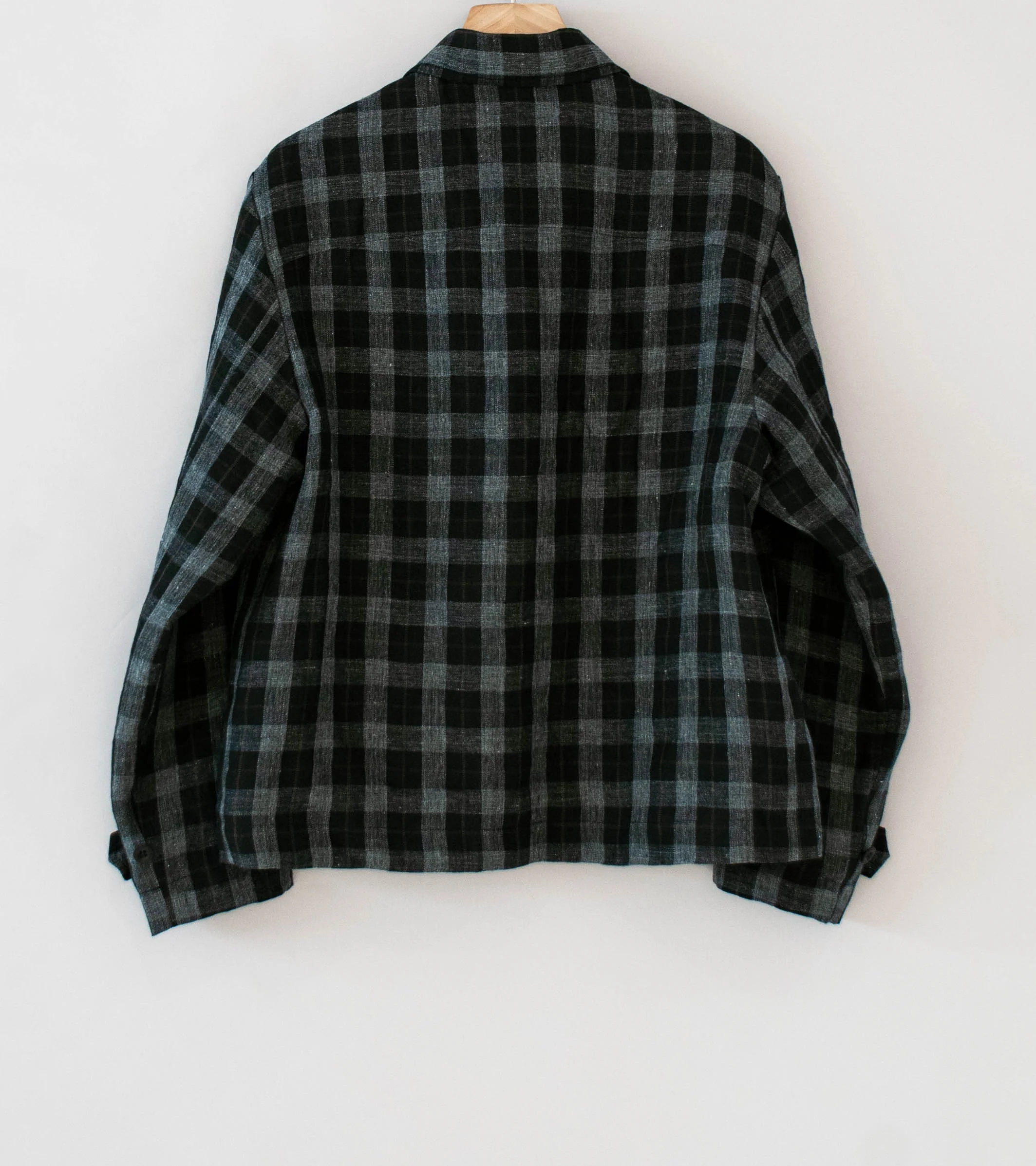 Evan Kinori 'Zip Jacket' (Charcoal Brown Black Yarn Dye Linen Check) - Image 7